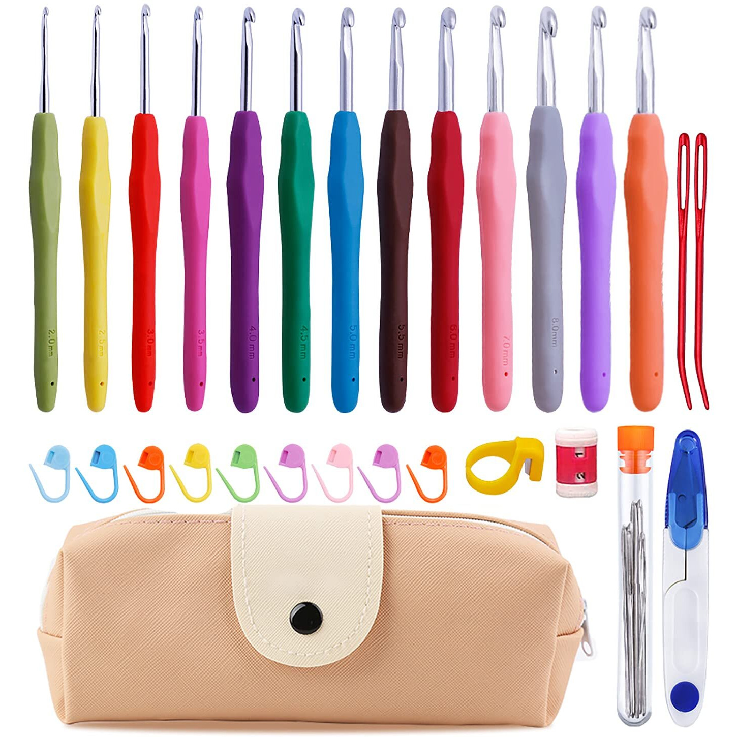 38 Pack Crochet Hooks Set, 13 Pcs 2Mm(B)-10Mm(N) Ergonomic Soft Grip Crochet Handles, Crochet Needle With Storage Case, For Arthritic Hands, Extra Long Knitting Needles