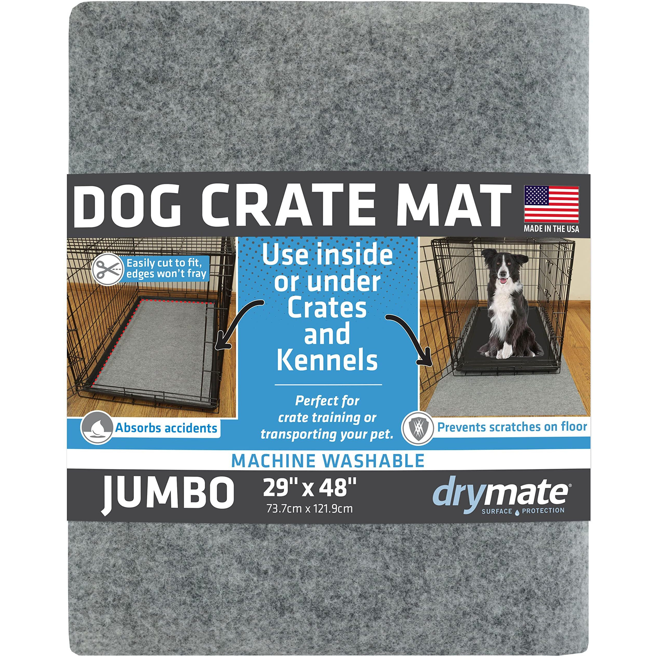 Drymate Dog Crate Mat Liner, Absorbs Urine, Waterproof, Non-Slip, Washable Puppy Pee Pad For Kennel Training - Use Under Pet Cage To Protect Floors, Thin Cut To Fit Design (Usa Made) (Lgrey)(29&quotX48")