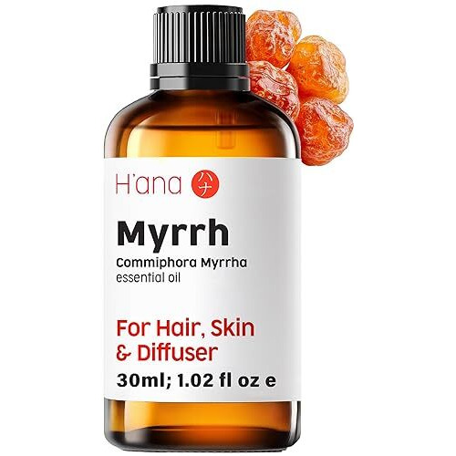 H'Ana Myrrh Essential Oil - 100% Pure And Natural Myrrh Oil For Diffuser, Skin, Hair, Candle Making, And Massage - With Earthy, Resin And Mysterious Scents (1 Fl Oz)