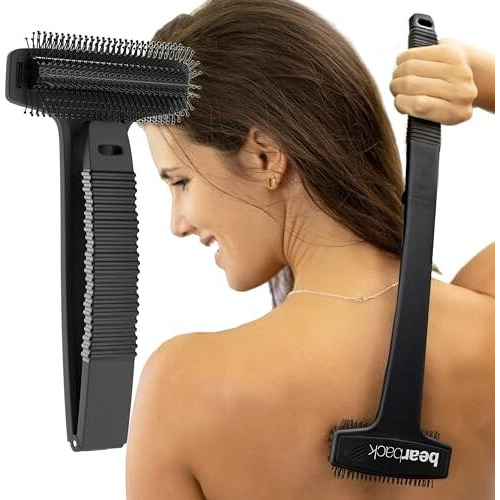 Bearback Back Scratcher Premium Scratcher For Back & Body. The Original Large Bristled Extendable Folding Long Handle Exfoliating Brush For Adults/Men/Women. Dry/Bath/Shower. (Black)