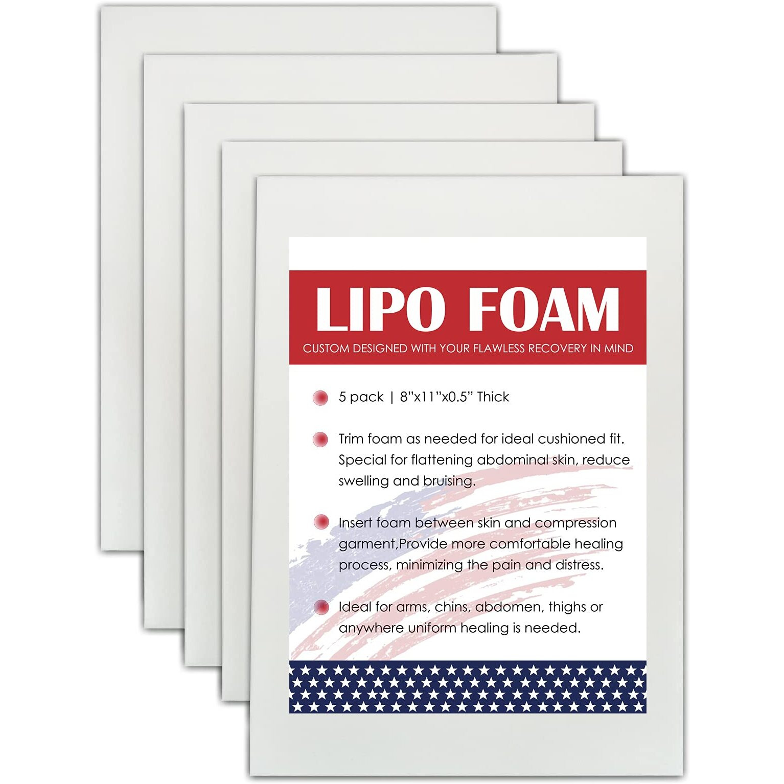 Kusmoo 5 Pack Lipo Foam Pads For Post Surgery Ab Board Liposuction Surgery Flattening Abdominal Compression Garments Lipo Foam Sheets 8" X 11"
