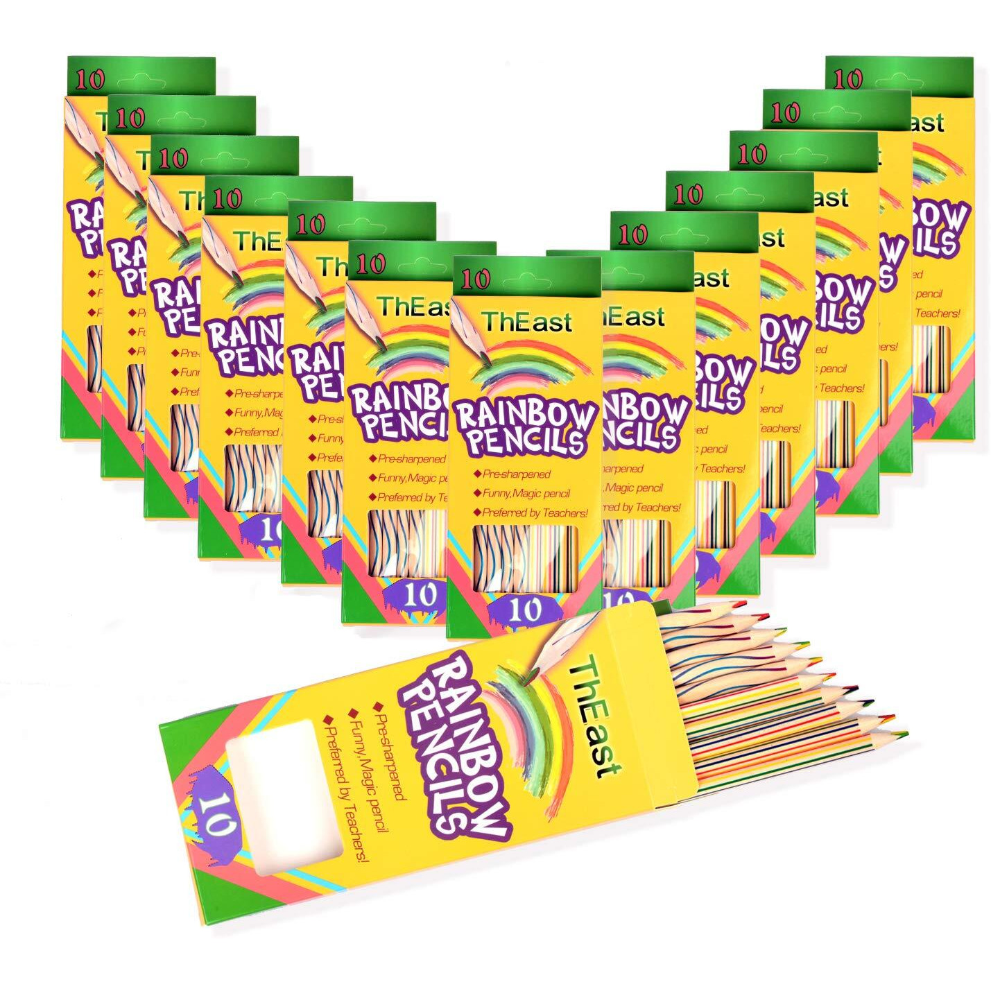 Theast Rainbow Pencils, Pack Of 14(140 Pieces), 4 Color In 1 Rainbow Colored Pencils For Kids, Assorted Colors For Drawing, Coloring, Sketching Pencils For Drawing Stationery, Bulk, Pre-Sharpened