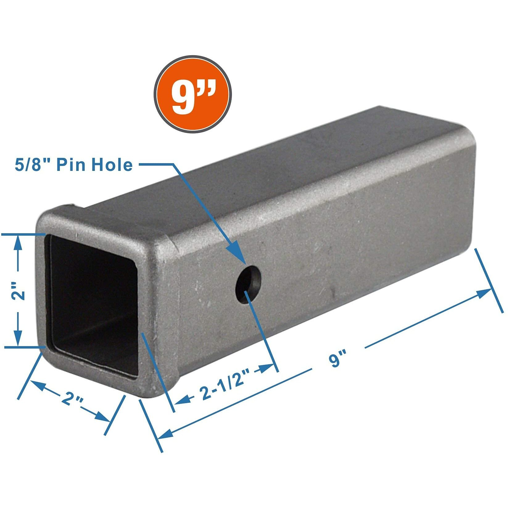 Toptow 64454 Trailer Hitch Receiver Tube 2-Inch X 9-Inch Length Combo Bar, Weld On Raw Steel