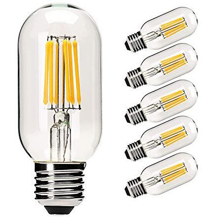 Yfxrlight Dimmable T45 Led Edison Bulb,2700K Warm White,6W Antique Tubular Led Filament Bulbs,60 Watt Equivalent E26 Base,550Lm,Pack Of 6