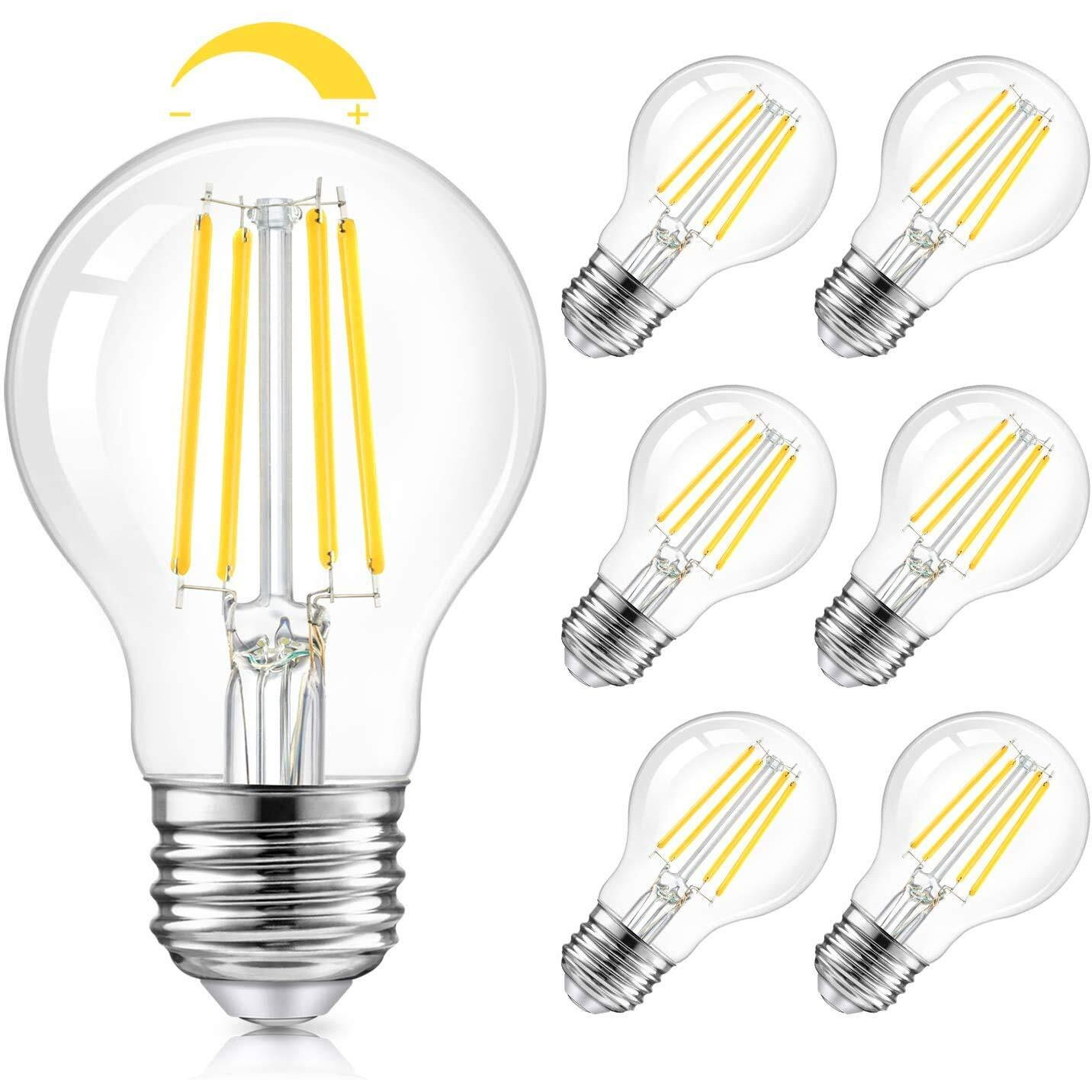 Tobusa Led A19 Dimmable Light Bulbs 100W Equivalent, Vintage E26 Edison Bulbs 8W 1200Lm, 5000K Daylight White, Clear Antique Led Filament Bulb For Home, Bathroom, 6-Pack