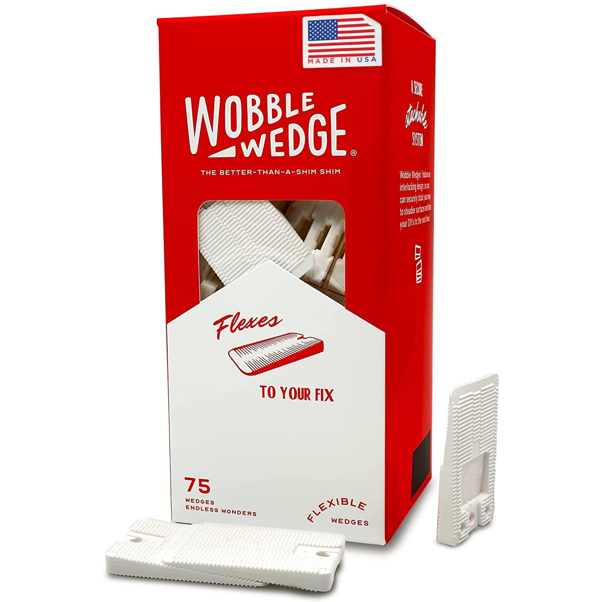 Wobble Wedges Flexible Plastic Shims, 75 Pack - Made In Usa - Multi-Purpose Shim Wedges For Home Improvement & Work - Plastic Wedge, Table Shims For Leveling, Toilet Shims & Furniture Levelers - White