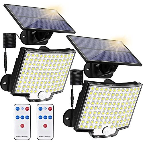Solar Lights Outdoor, 106 Led 3000Lm Solar Powered Motion Sensor Flood Lights With Remote, Dusk To Dawn Led Solar Security Wall Lights With 16.5Ft Cable Ip65 Waterproof For Outside, Garage, 2 Pack