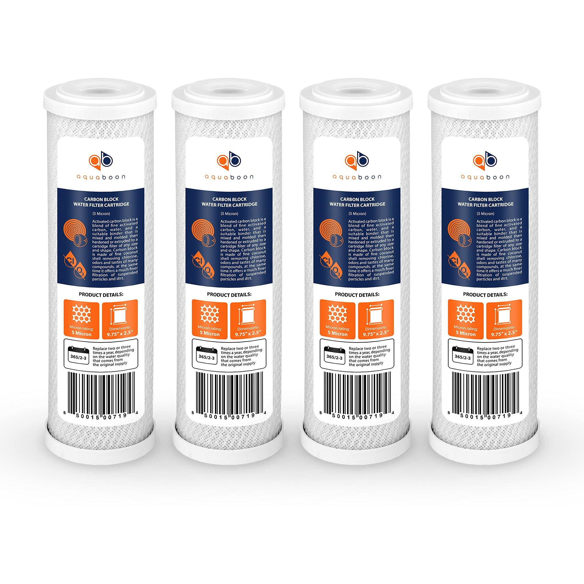 Aquaboon Universal 5 Micron 10 X 2.5 Inch Cartridge  Coconut Shell Water Filter Cartridge  Activated Carbon Block Cto  Compatible With Dwc30001, Wfpfc8002, Fxwtc, Whef-Whwc, Whkf-Whwc 4-Pack