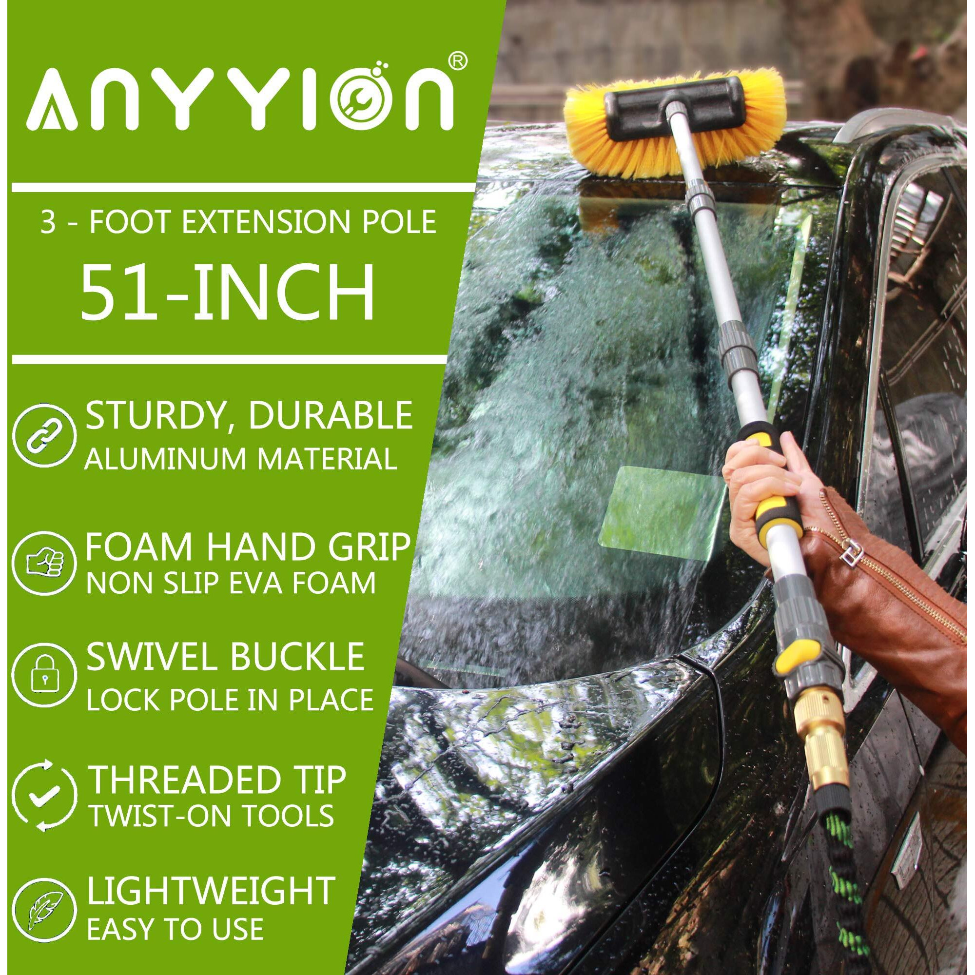 Anyyion 51 Inch Car Wash Brush With 10 Inch Soft Bristle, On/Off Switch For Car Truck Boat Washing Brush, Perfect For Cleaning House Siding, Auto Cars, Trucks, Suv, Rv, Floors And More