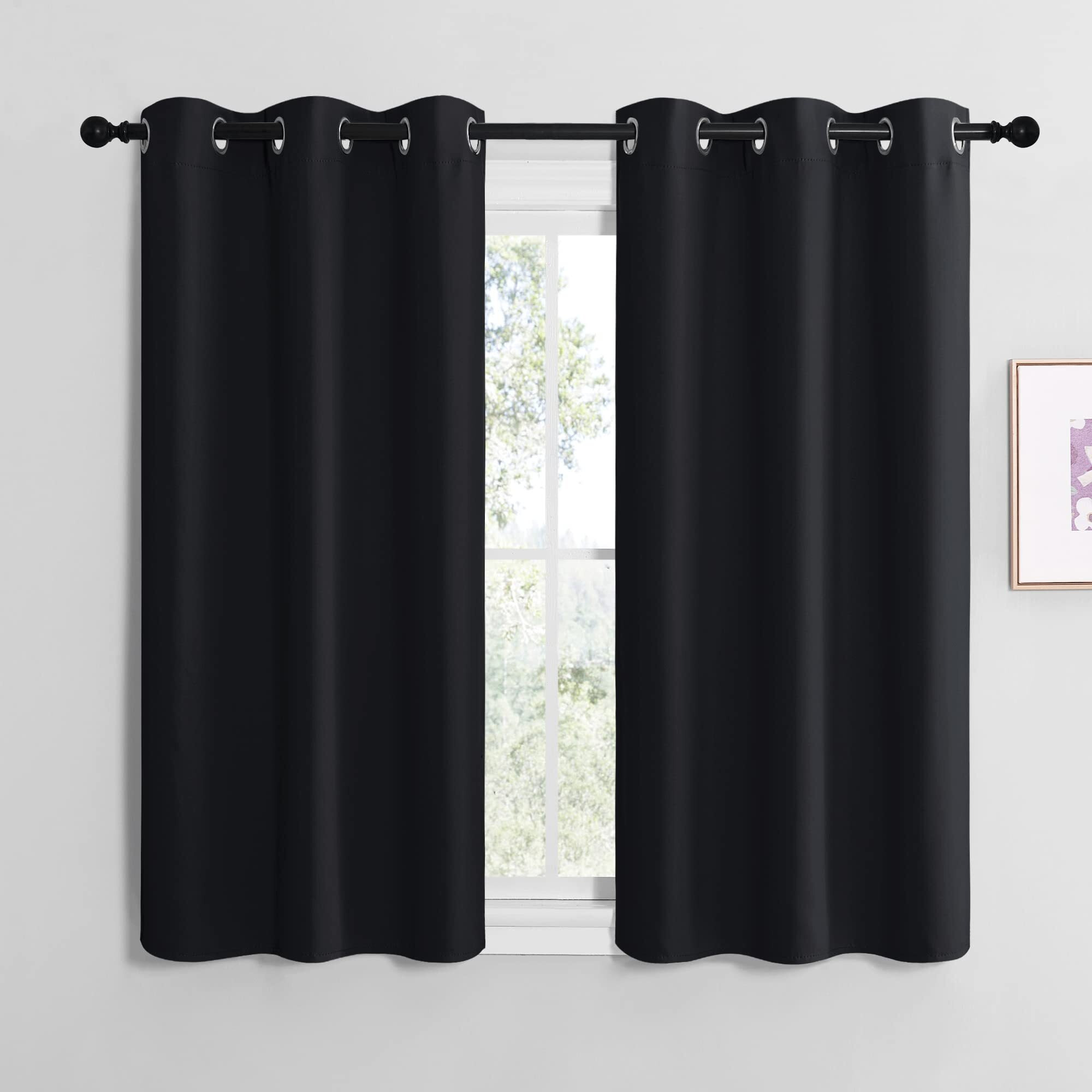 Nicetown Halloween Blackout Draperies Window Curtain Panels, Autumn/Winter Thermal Insulated Solid Grommet Blackout Curtains/Drapes For Cafe (Set Of 2, 42 Inches By 48 Inches, Black)