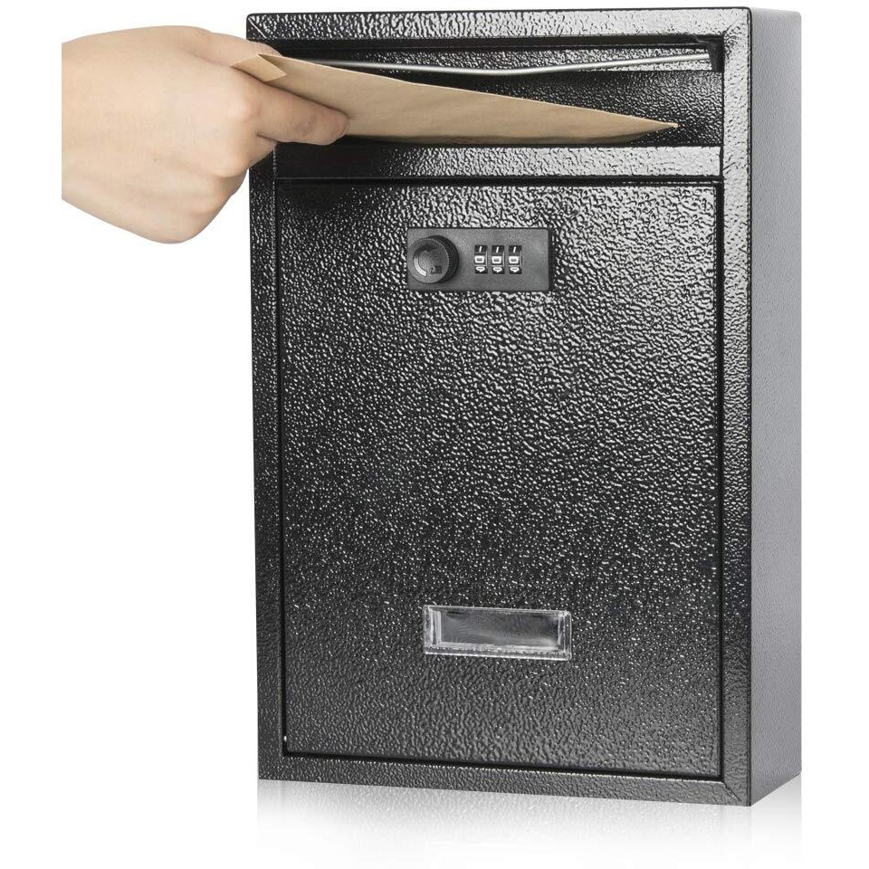 Kyodoled Locking Wall Mount Mailbox,Mail Boxes Outdoor With Combination Lock,Security Key Drop Box,12.4Hx 8.54Lx 3.35W Inches,Black Large