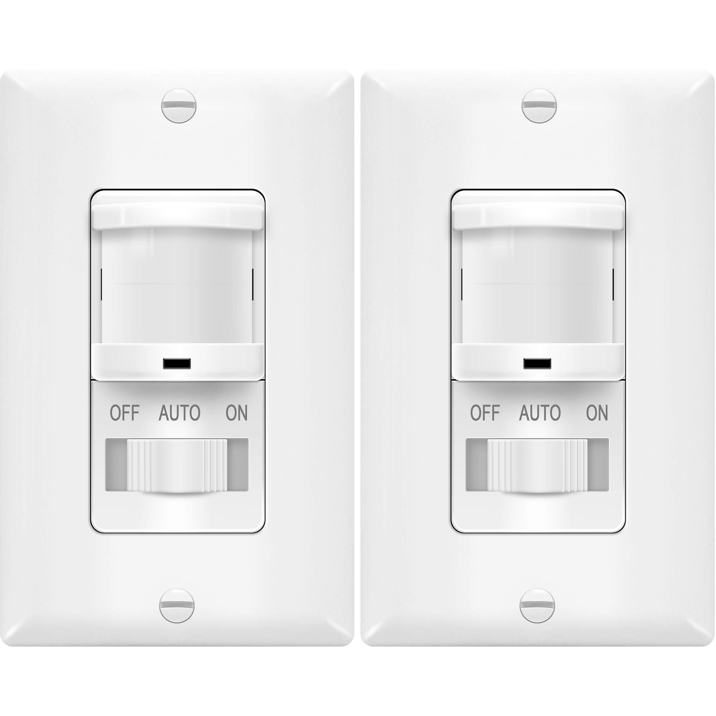 Topgreener In-Wall Pir Motion Sensor Light Switch, Occupancy Sensor Switch, On/Off Override, 4A, 400W, Single Pole, Neutral Wire Required, Tsos5-W, White, 2 Pack