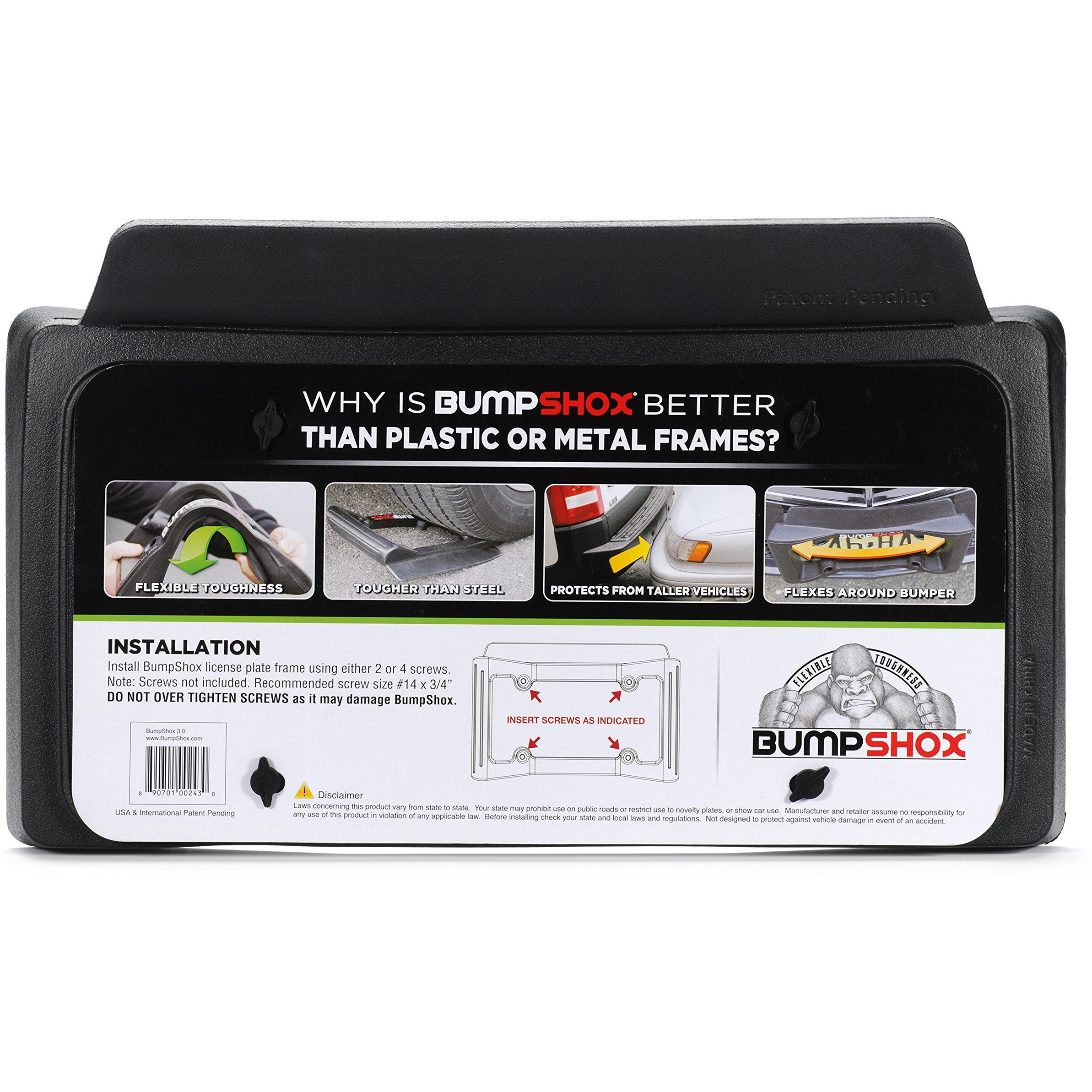 Bumpshox - The Original Front Bumper Guard & Front Bumper Protection License Plate Frame. Tougher Than Steel (Bumpshox 3.0 (1.75" Thick))