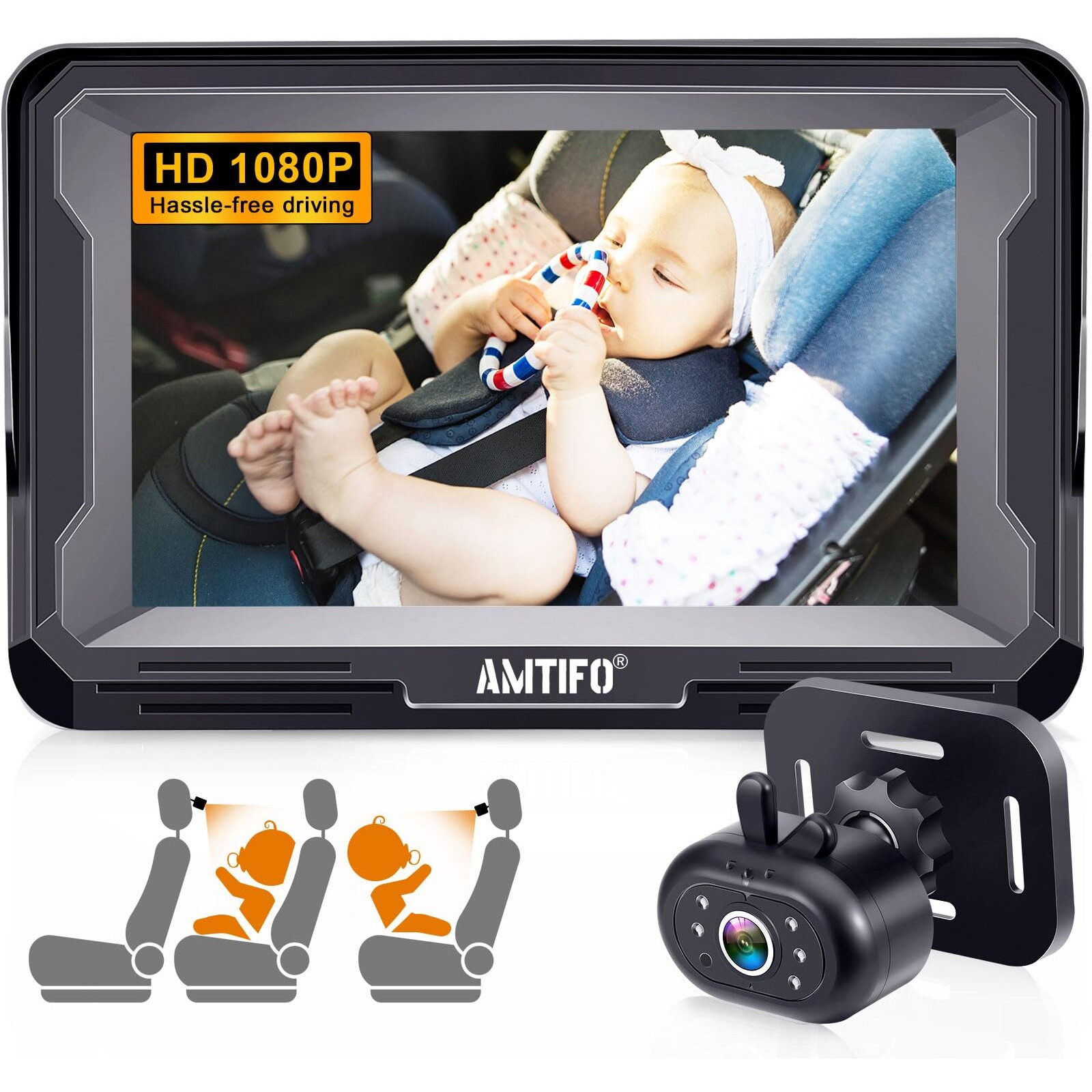 Amtifo Baby Car Camera Easy Install Plug-Play 360 Rotation Backseat Camera 2 Kids Rear Facing Carseat Camera Clear Night Vision Car Baby Monitor