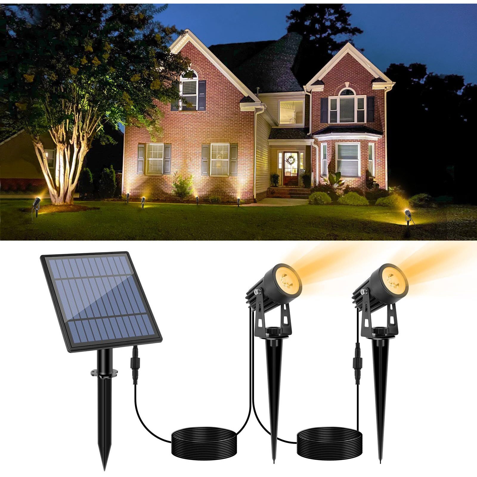 Aponuo Led Solar Spotlights 2W Solar Powered Landscape Lights Outdoor Spotlights Low Voltage Ip65 Waterproof 16.4Ft Cable Auto On/Off For Outdoor Garden Yard Landscape Downlight Warm White