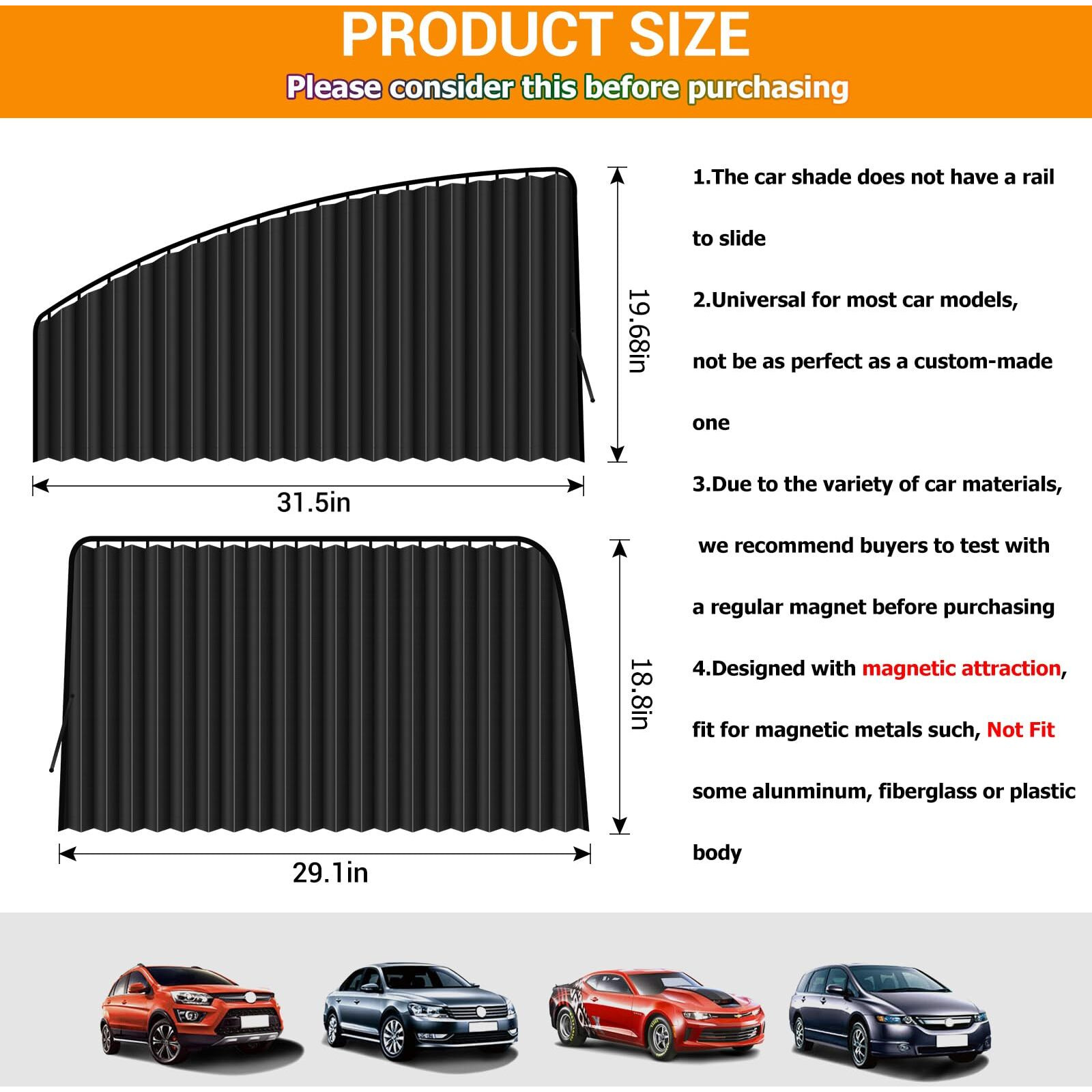 Zatooto 4 Pcs Side Window Sun Shade Black Privacy Sunshade - Magnetic Curtain Blinds Covers - Keeps Cooler Screen For Sleeping Camping Accessories