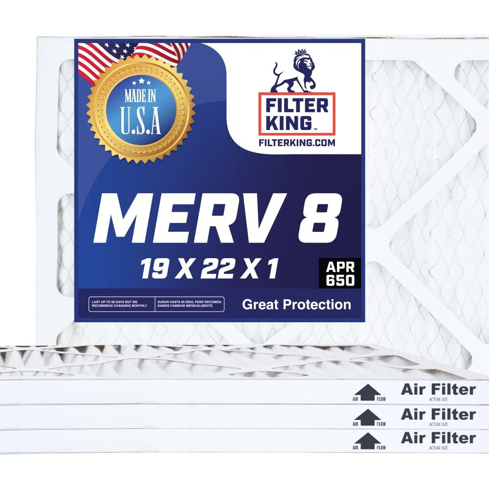 Filter King 19X22X1 Air Filters  4 Pack  Merv 8 Hvac Pleated Ac Furnace Filters, Increases Air Quality  Actual Size