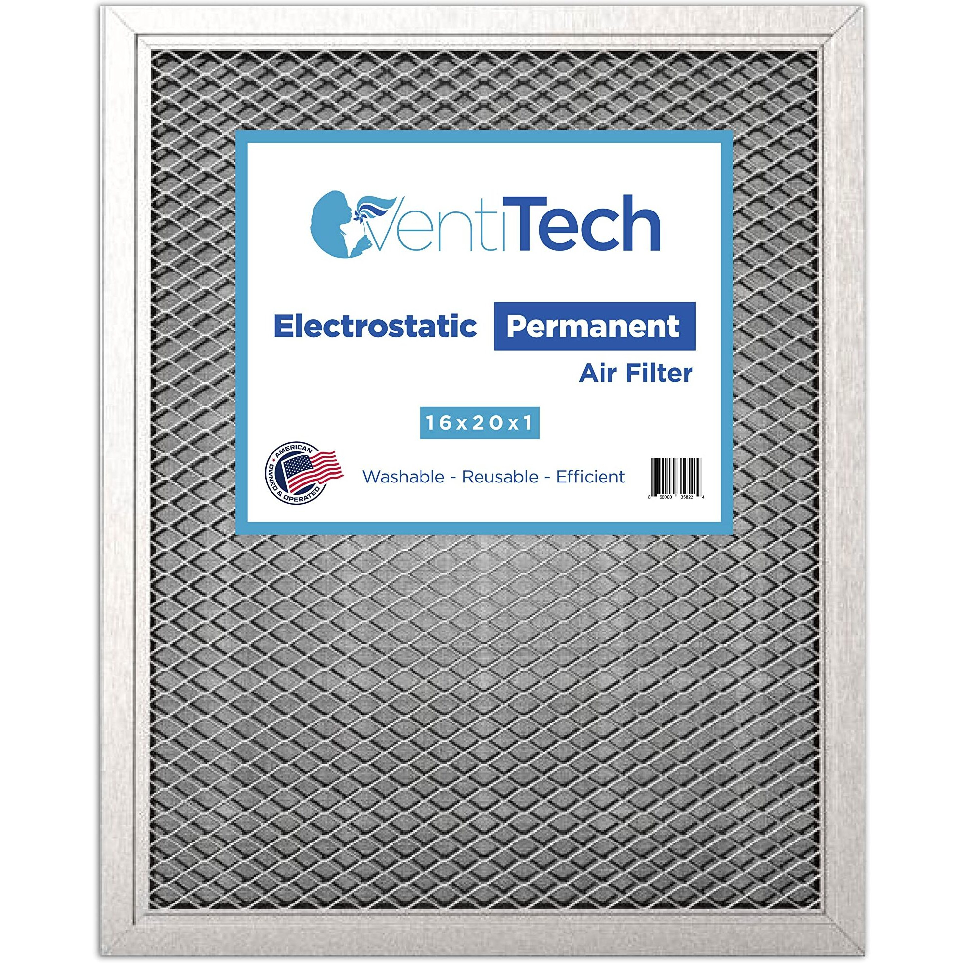 Venti Tech 16X20X1 Washable Electrostatic Air Filter. Reusable Hvac & Furnace Air Filter