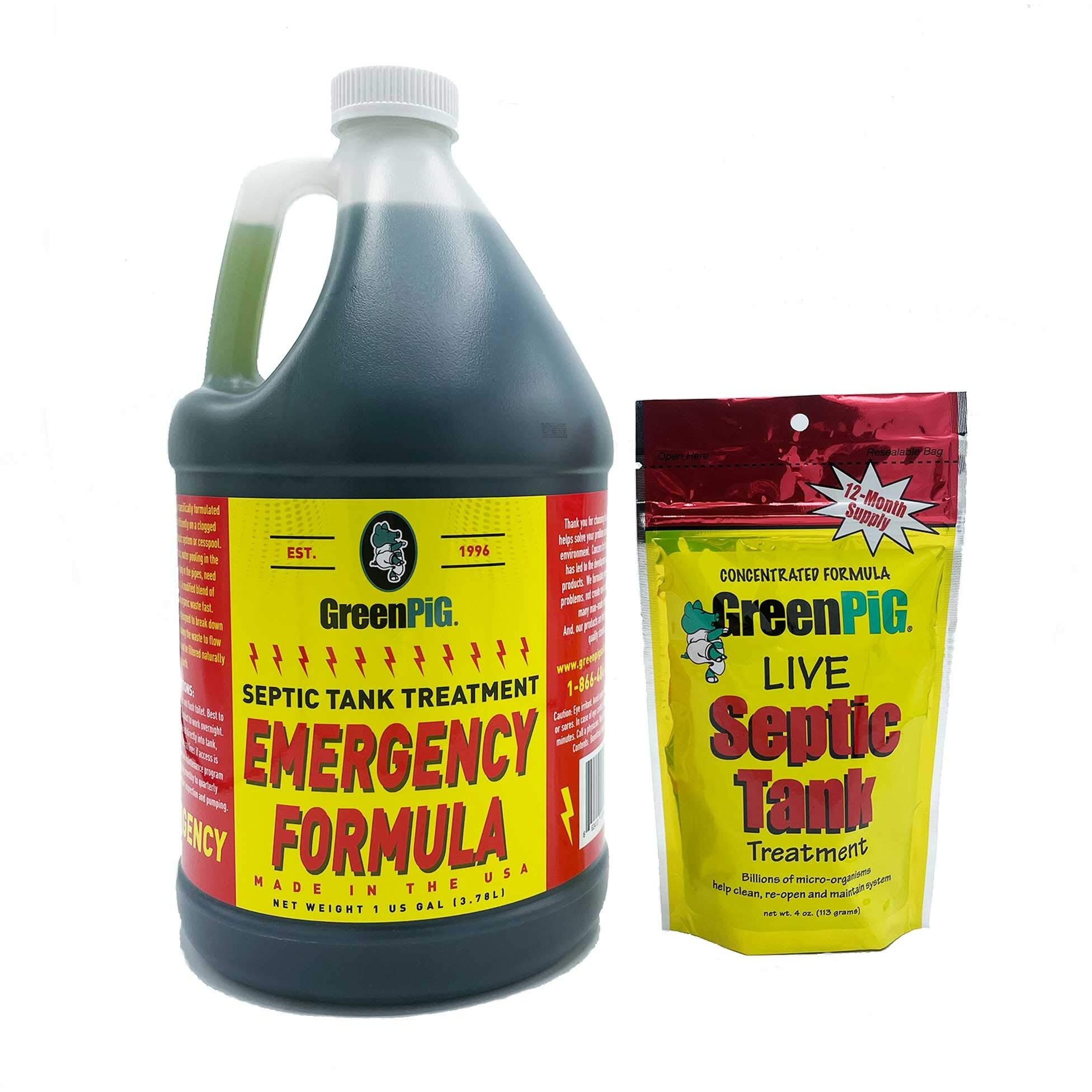 Green Pig Septic Tank Treatment Emergency Formula Quickly Breaks Down Clogged Or Under-Performing Septic Tanks, Leach Lines And Fields, 1 Gallon