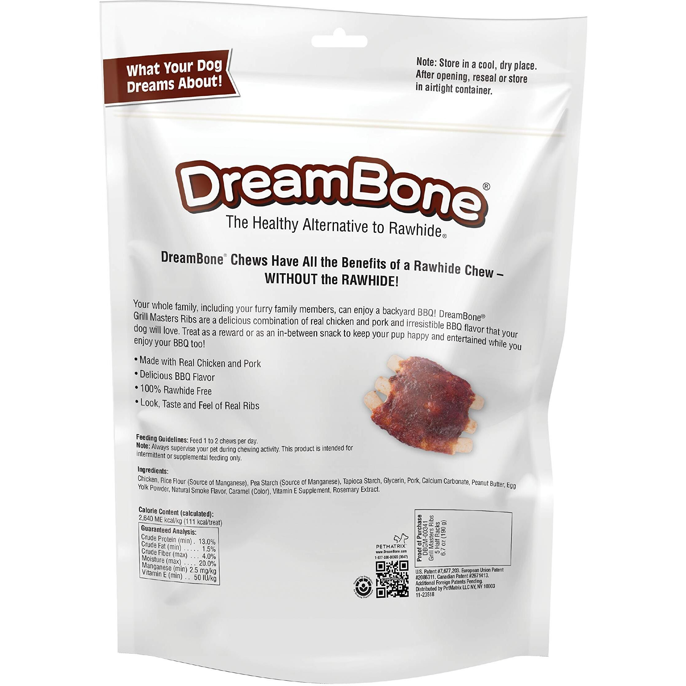 Dreambone Grill Masters Ribs, No-Rawhide Chews For Dogs, 5 Half Racks