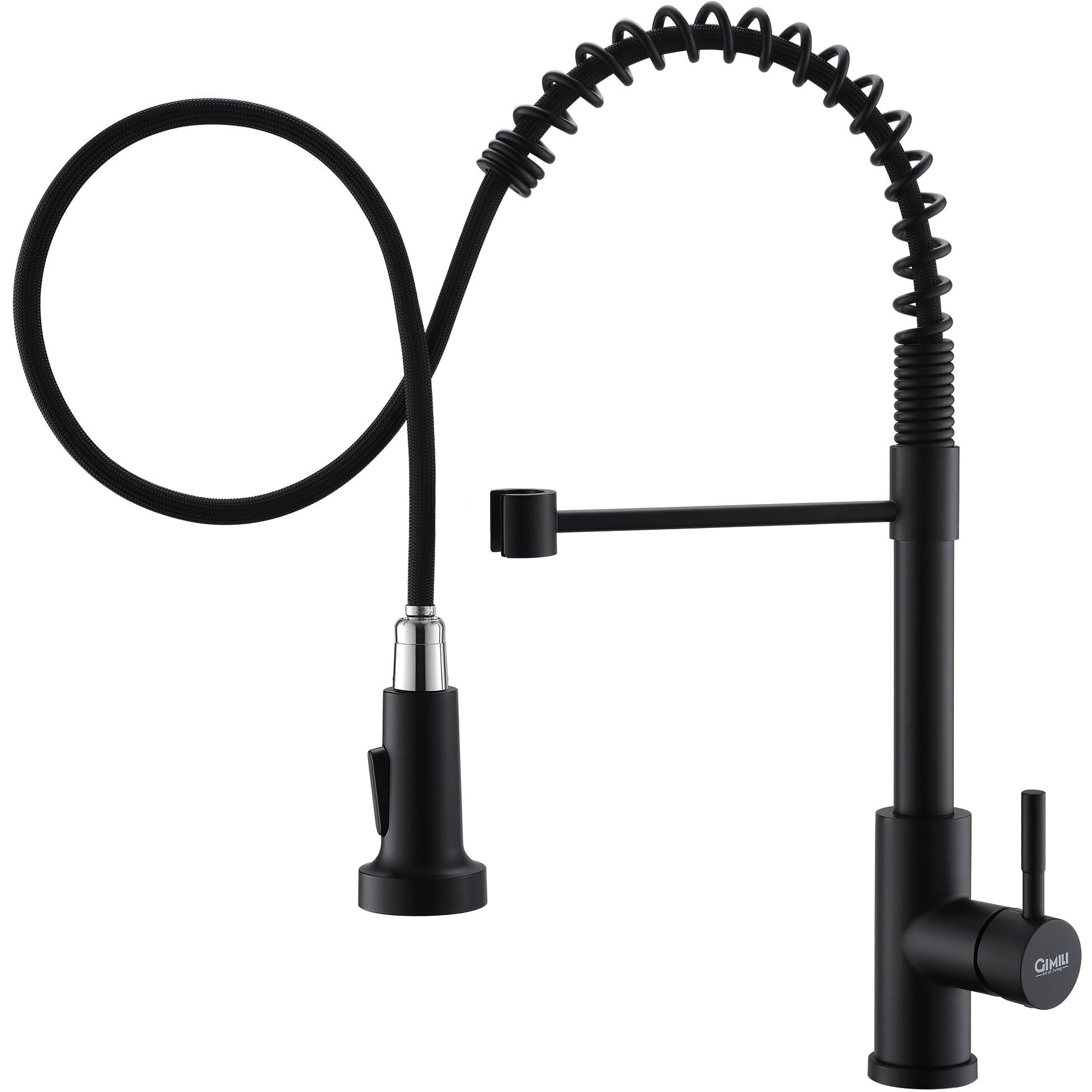 Gimili Black Kitchen Faucets With Pull Down Sprayer, Single Handle Spring Kitchen Faucet, Commercial Modern Rv Faucet For Kitchen Sink, Matte Black