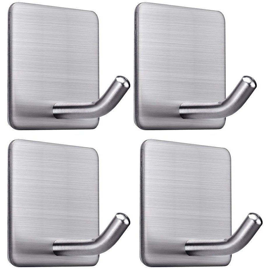 Fotyrig Heavy Duty Adhesive Towel Hooks Stick On Towel Holder Wall Hangers Waterproof Stainless Steel Sticky Hooks For Hanging Bathroom Kitchen Home-4 Packs