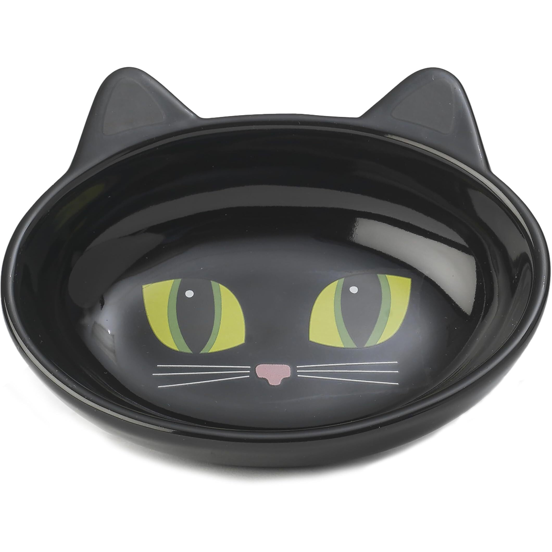 Petrageous 10011 Oval Frisky Kitty Stoneware Cat Bowl 5.5-Inch Wide And 1.5-Inch Tall Saucer With 5.3-Ounce Capacity And Dishwasher Safe Is Great For Cats, Ceramic, Black