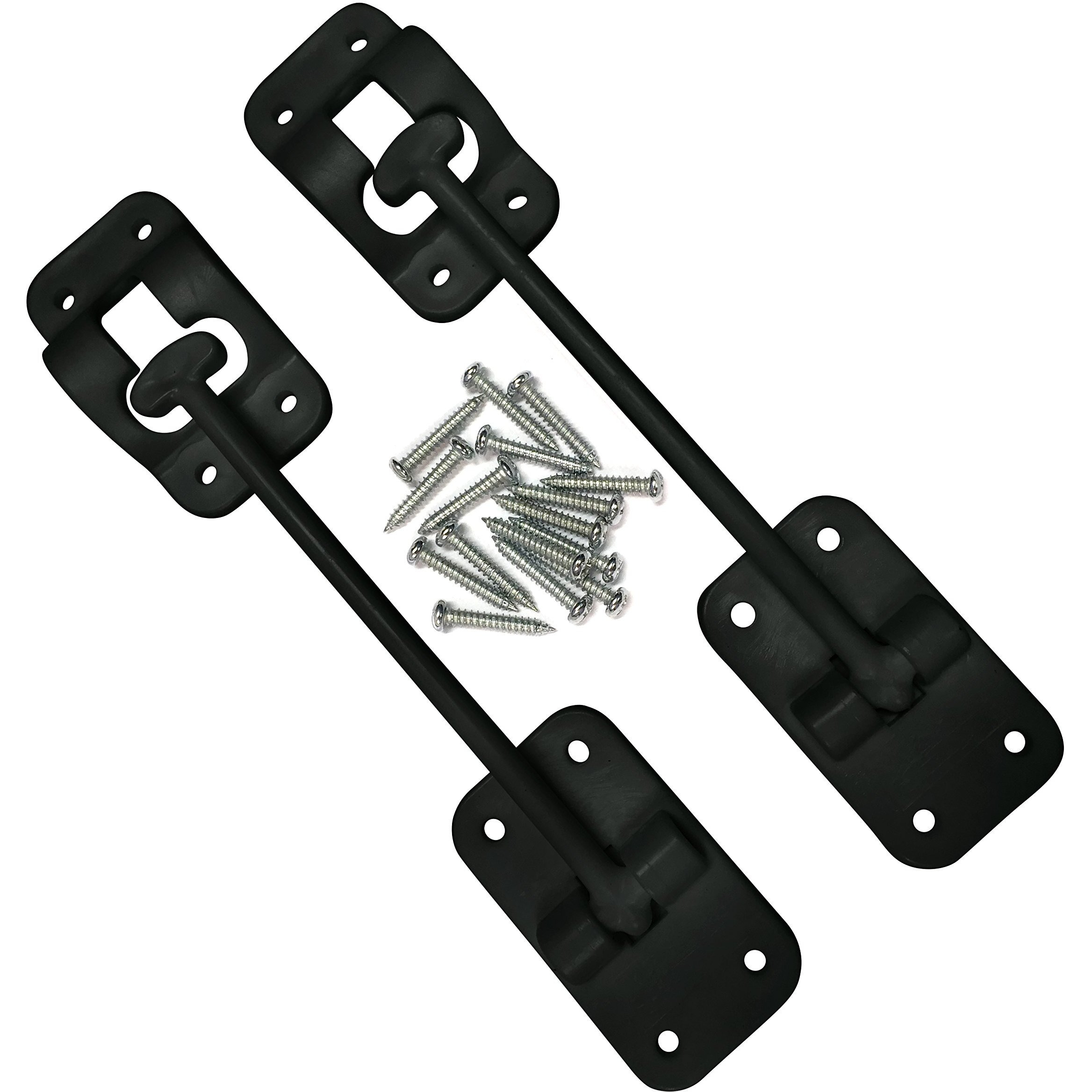Camp'N T-Style 6" Door Latch-Holder-Catch With Hardware For Rv, Trailer, Camper, Motor Home, Cargo Trailer - Oem Replacement (Black 2-Piece)