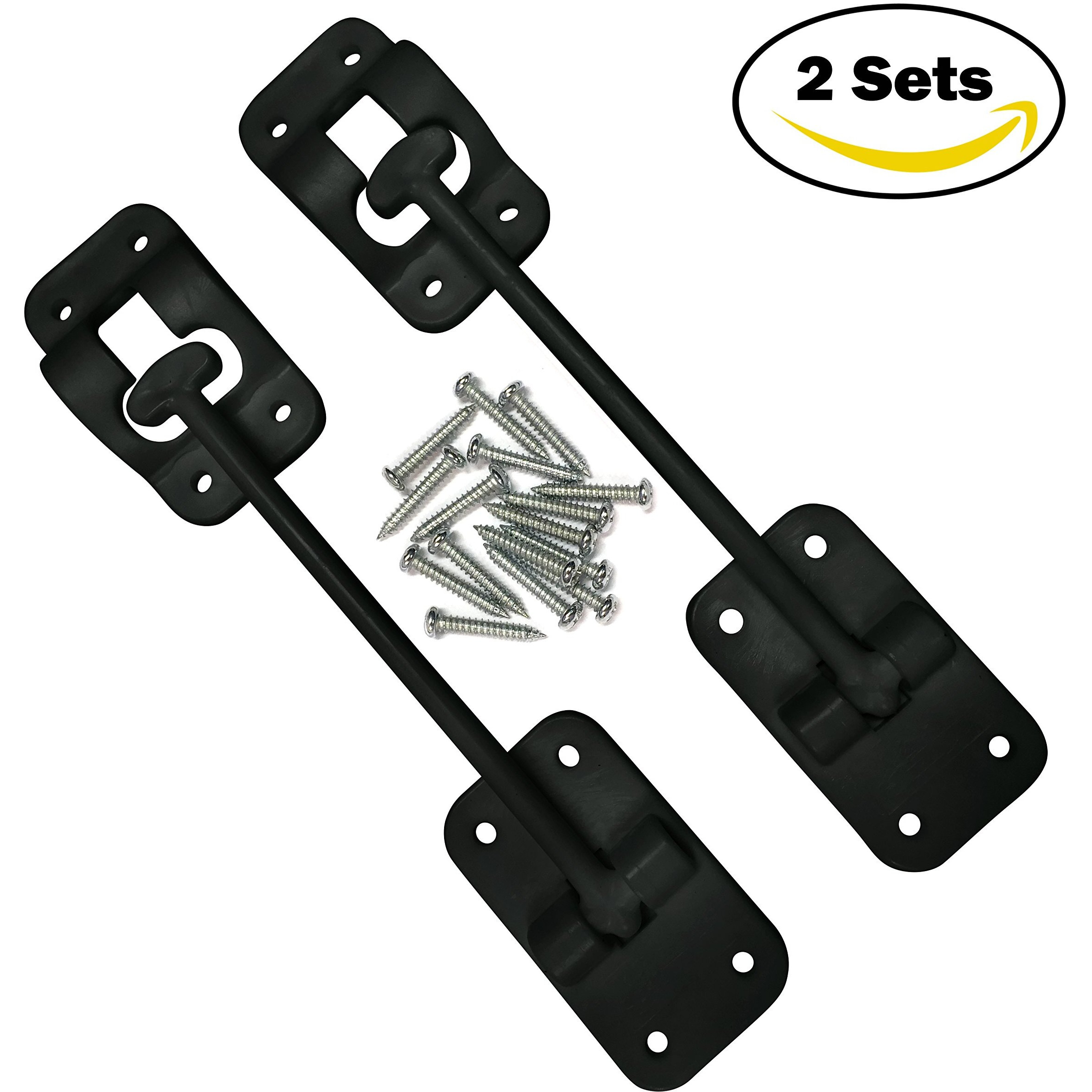 Camp'N T-Style 6" Door Latch-Holder-Catch With Hardware For Rv, Trailer, Camper, Motor Home, Cargo Trailer - Oem Replacement (Black 2-Piece)