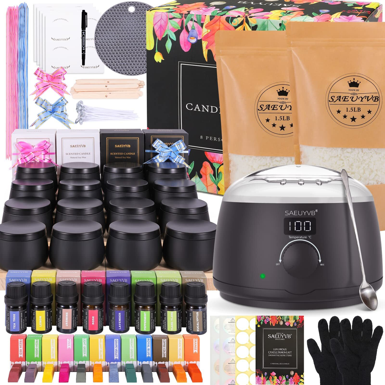 Saeuyvb Candle Making Kit For Adults With Hot Plate, Diy Starter Soy Candle Making Supplies/Kit - Perfect As Home Decorations(Black)