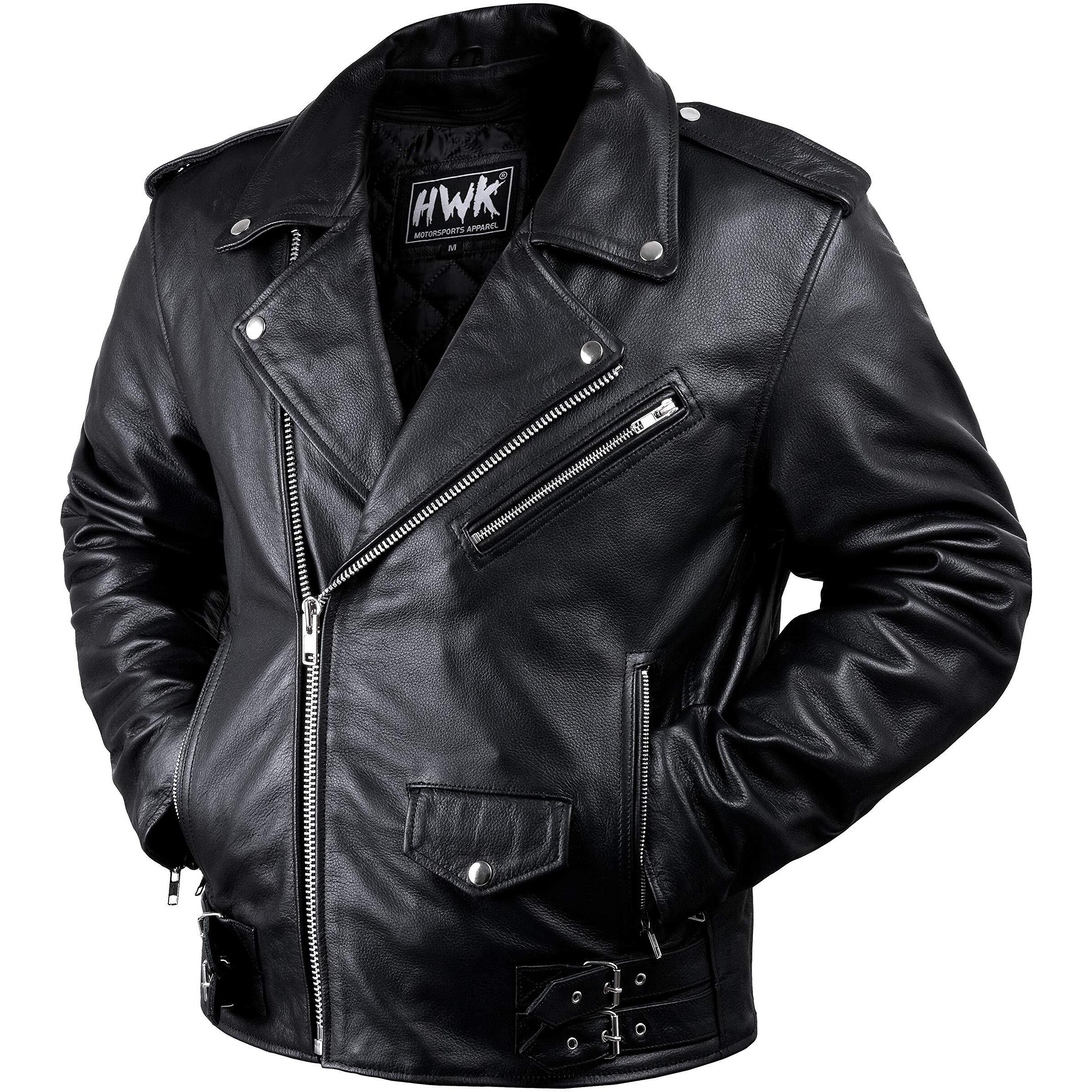 Hwk Brando Leather Motorcycle Jacket For Men, Genuine Black Leather Jacket With Removable Ce Armor & Micro Polyester Thermal Lining For Weather & Water Resistant Enduro Motorbike Riding - Xx Large