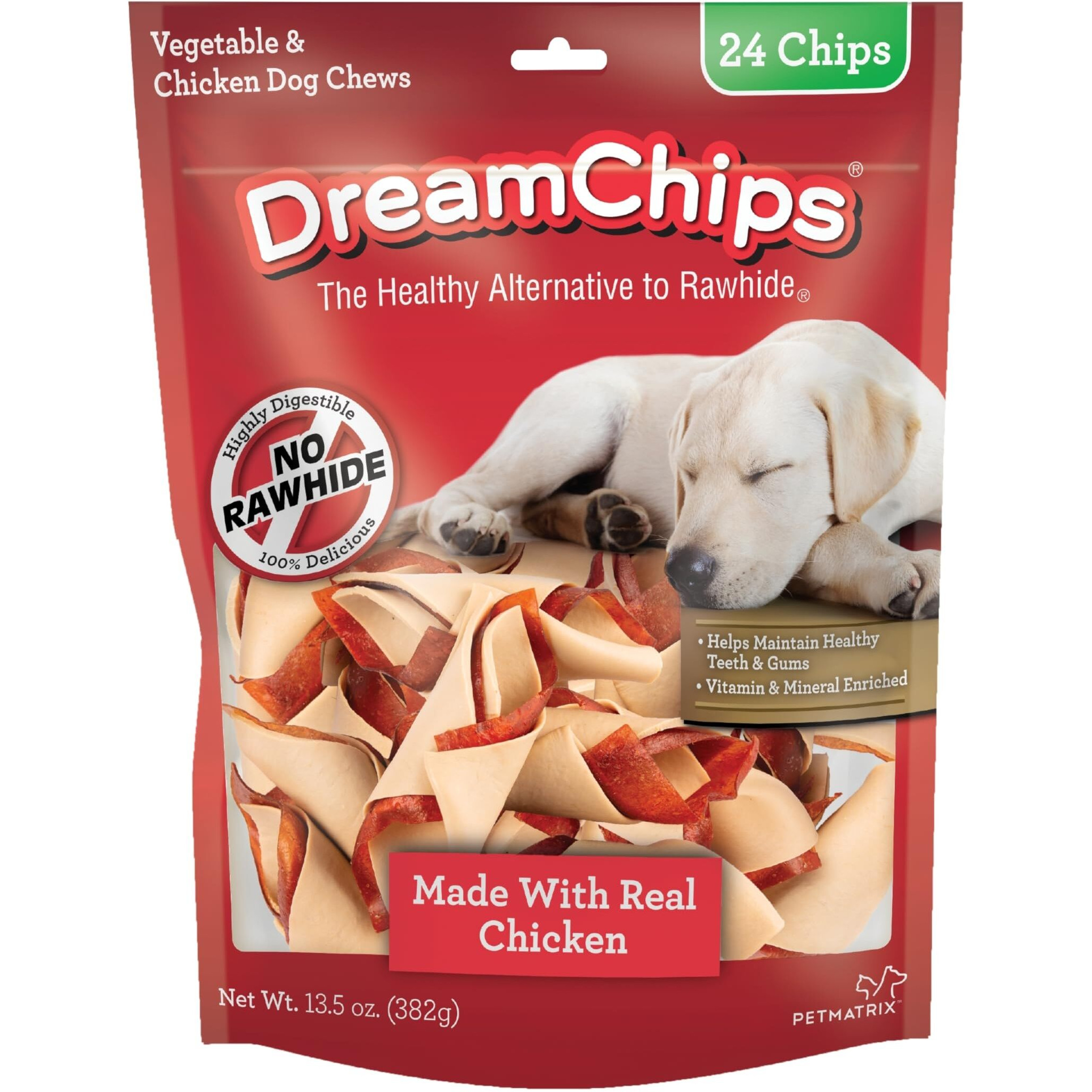 Dreambone Dreamchips, Rawhide Free Dog Chews Made With Real Chicken And Vegetables, 24 Count
