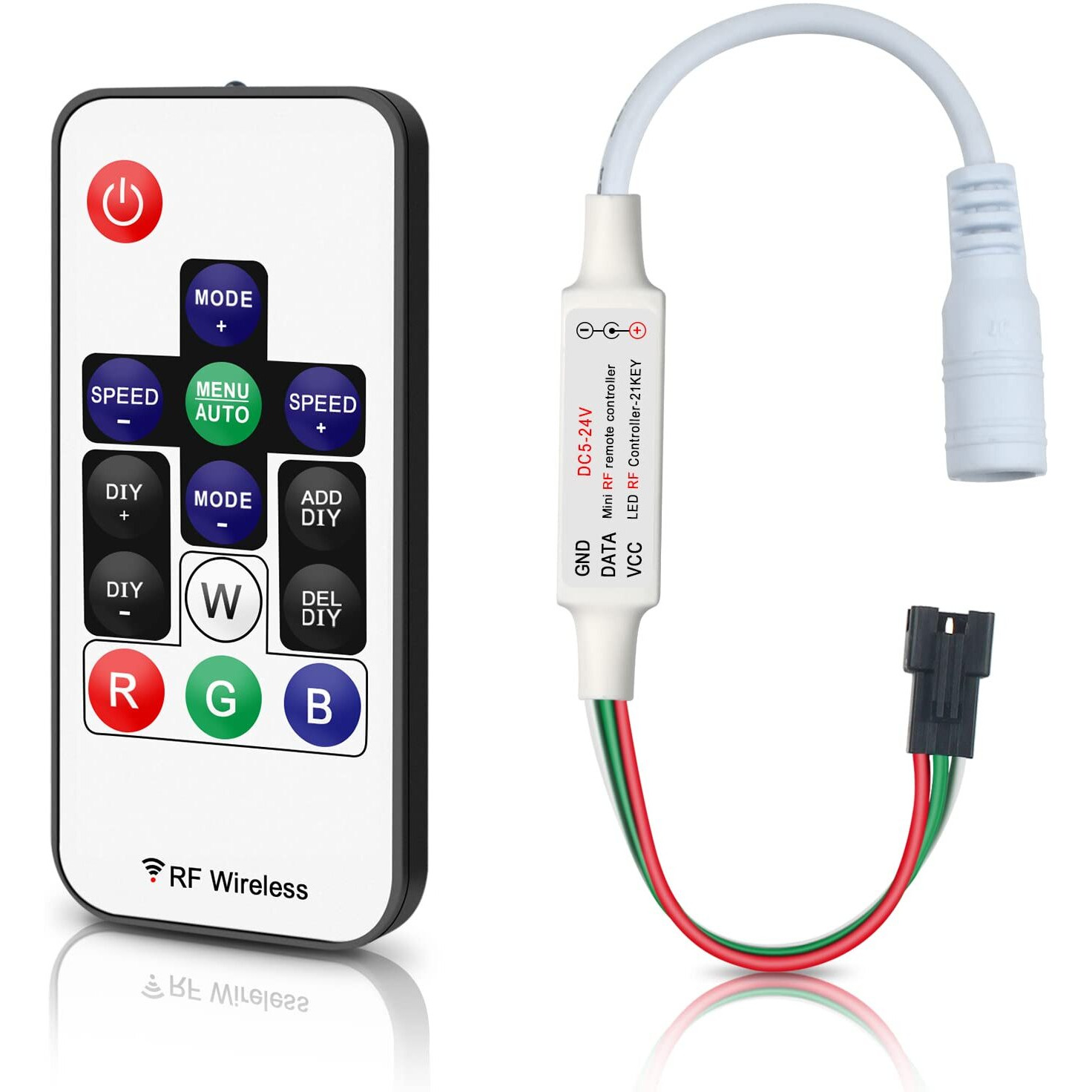 Rgbzone Ws2812B Ws2811 Rf Wireless Remote Led Controller, Addressable Mini Rgb Led Controller 5V/12V/24V Dc For Ws2812 Ws2811 Dream Color Led Pixel Strip Panel Light (14 Key)