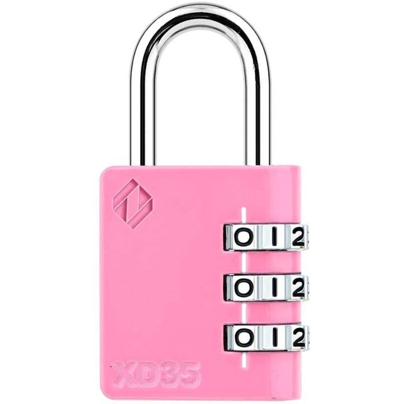 Zarker Xd35 3-Digit Combination Padlock, Pink, 1-Pack