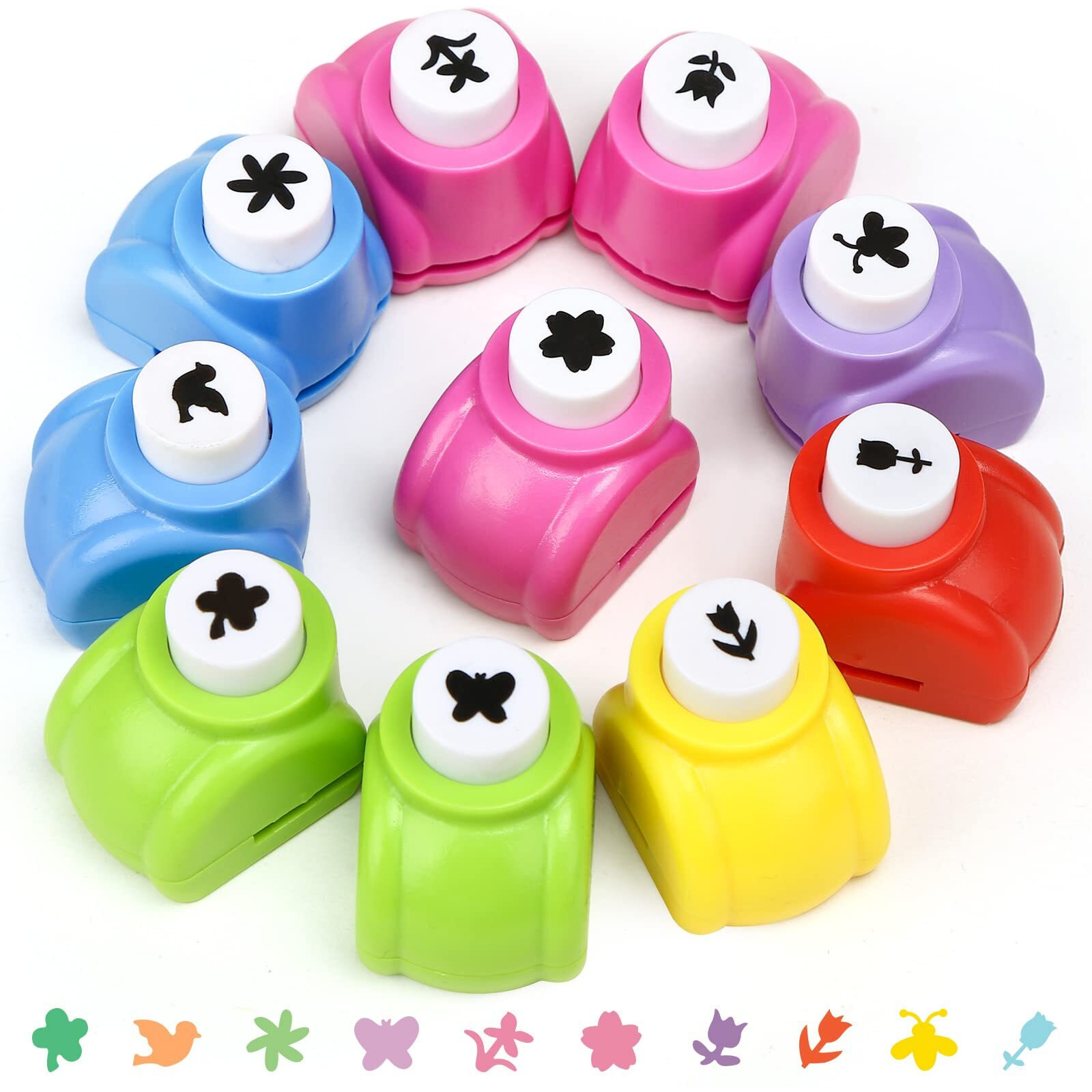Loveinusa Craft Hole Punch Shapes Set, 10Pcs Shape Hole Punchers For Kids Great For School Crafting, Fun Projects And School Supplies With Bird, Bee, 4-Leaf Clove, Rose, Butterfly, Etc