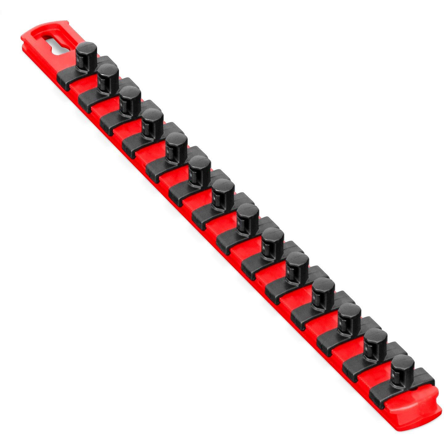 Ernst 13-Inch Socket Rail Organizer With 14 3/8-Inch Twist Lock Clips, Red (8415)