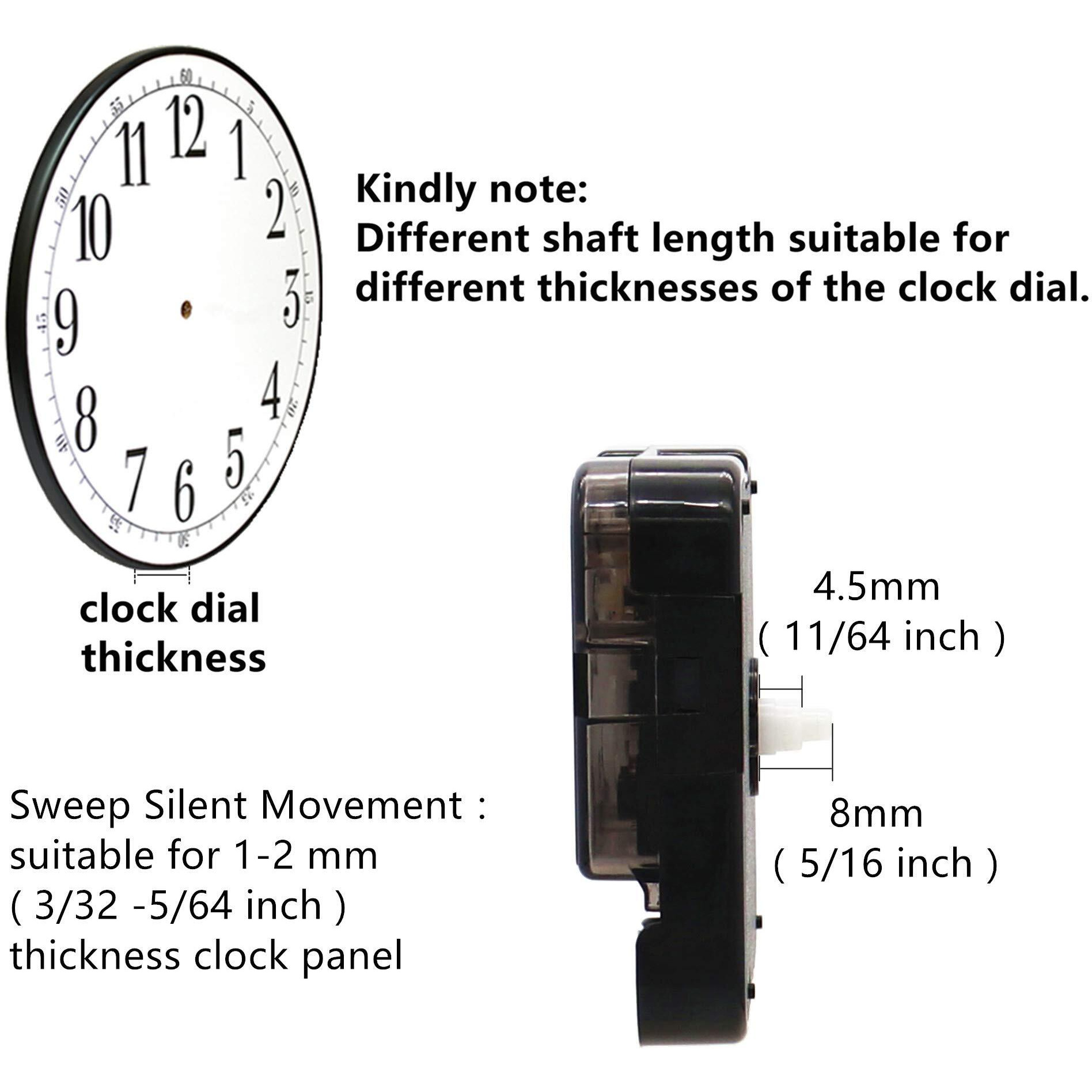 Youngtown 12888 Snap In Type 4.5Mm Hour Shaft Length Continuous Sweep Quartz Clock Movement,8Mm Total Shaft Length (C Hands)