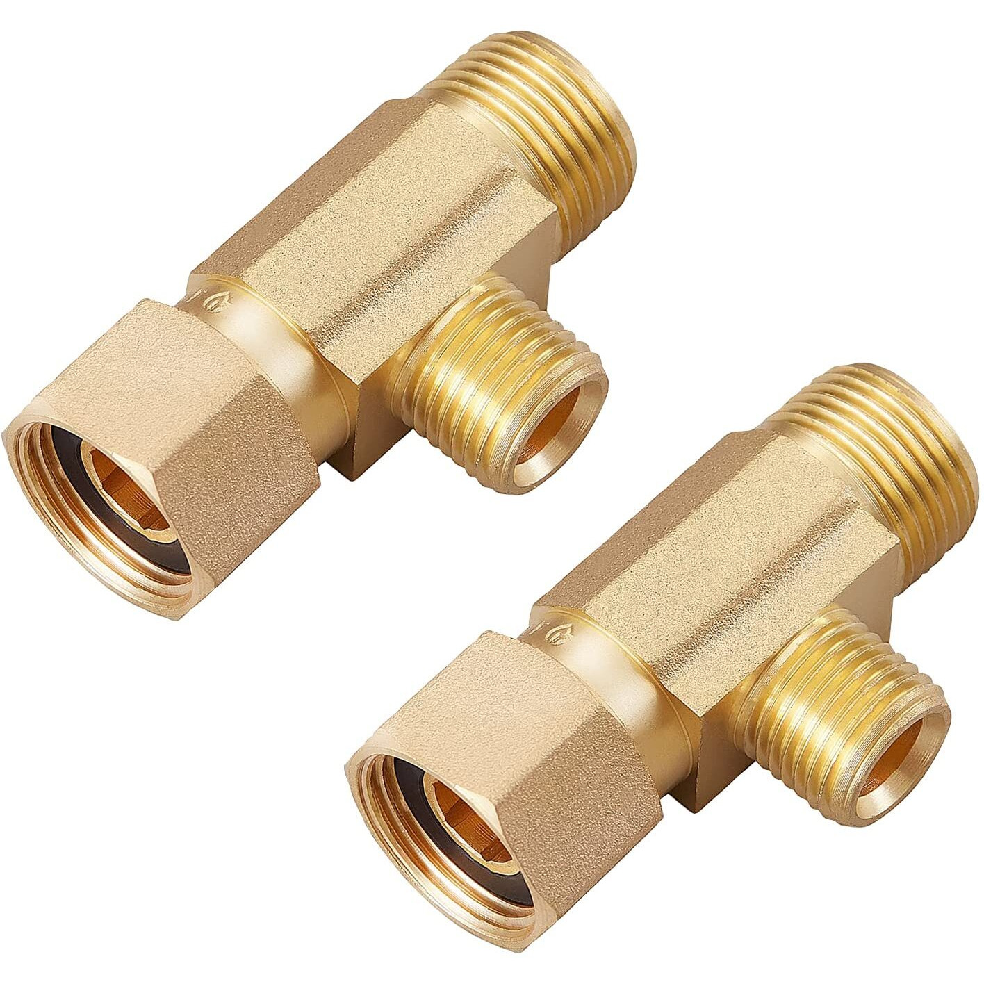 Litorange Lead-Free 2 Pcs Brass Angle Stop Add-A-Tee Valve 3/8" Compression Inlet By 3/8" Od Compression Outlet By 1/4 Inch Od Compression Outlet