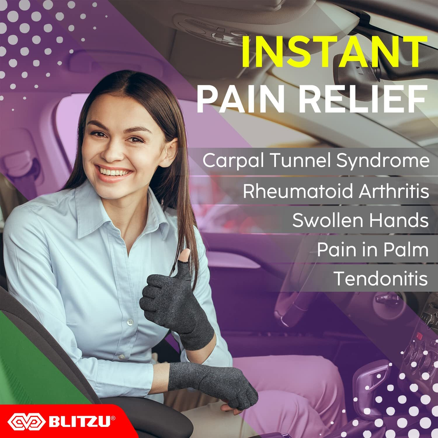 Blitzu Therapy Gloves For Raynauds Gloves For Arthritis Hands For Men Fingerless Gloves For Women Compression Gloves Guantes Para Artritis Para Mujer Lightweight Fingerless Gloves Black L