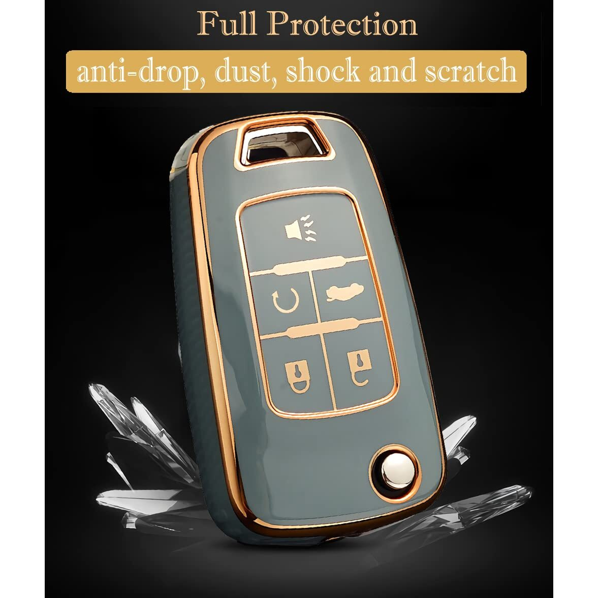 Cacacar For Chevy Key Fob Cover, Premium Tpu Full Protection Key Fob Case For Chevrolet Equinox Camaro Cruze Malibu Sonic Buick Terrain (5 Buttons Black)