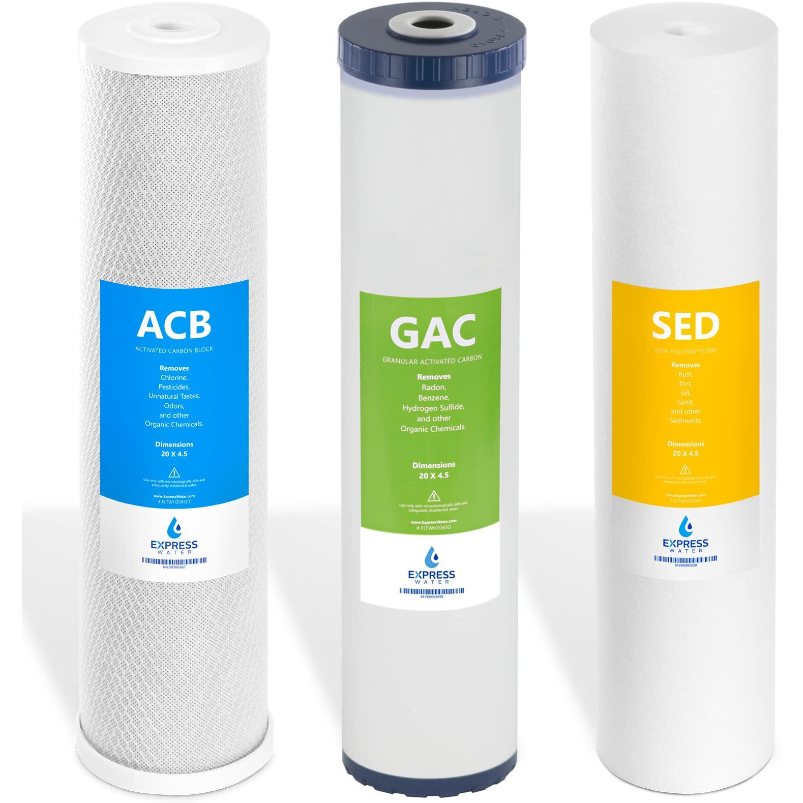 Express Water - Whole House Water Filter Set - 3 Stage Water Filtration Replacement Kit - Sediment, Charcoal, Carbon High Capacity Cartridge Filters - 5 Micron Water Filter - 4.5 X 20 Inch