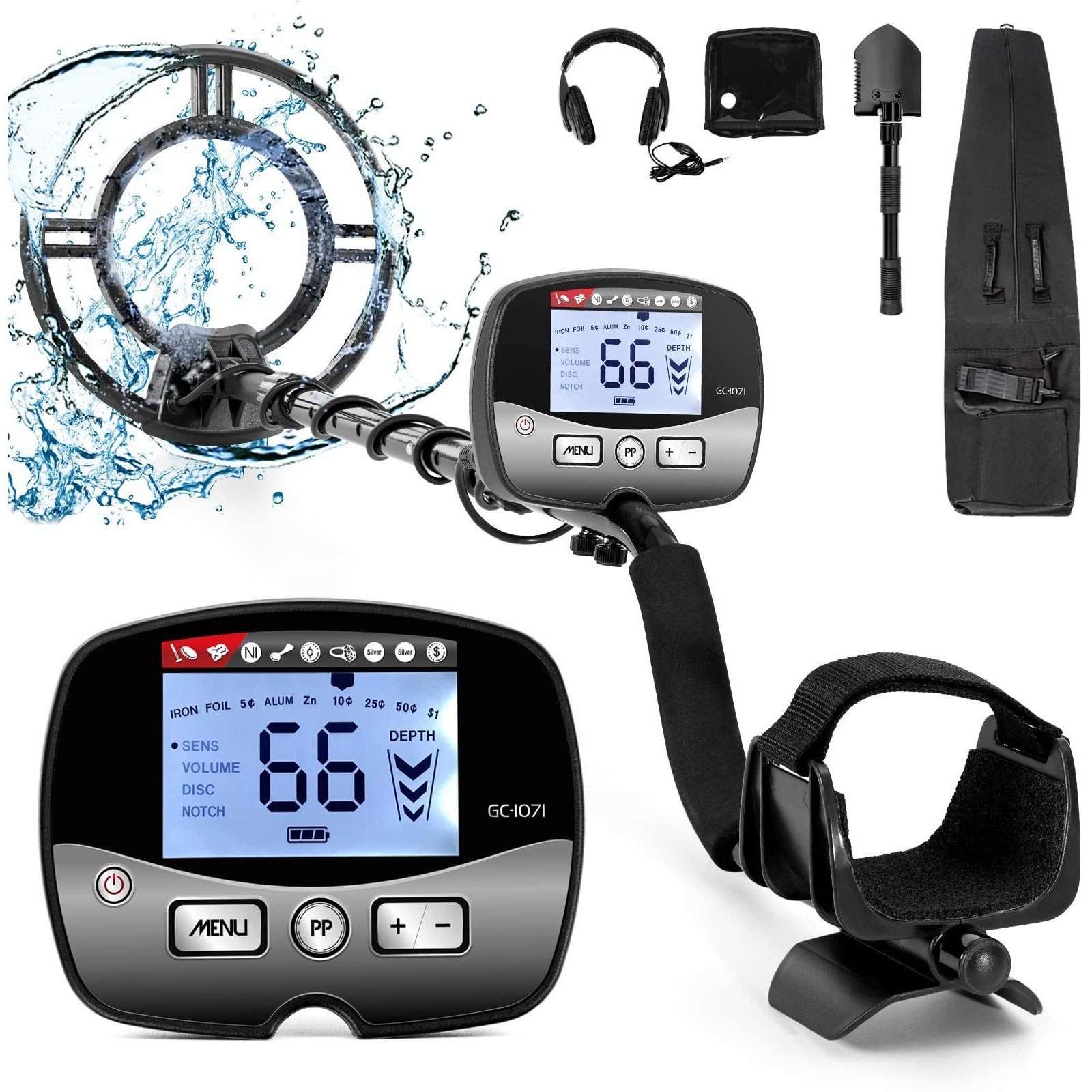 12" Metal Detector For Adults Professional - High Sensitivity Waterproof Search Coil, 4 Adjustable Modes, Lcd Backlight Display, Pinpoint Function, Ideal For Gold Detection