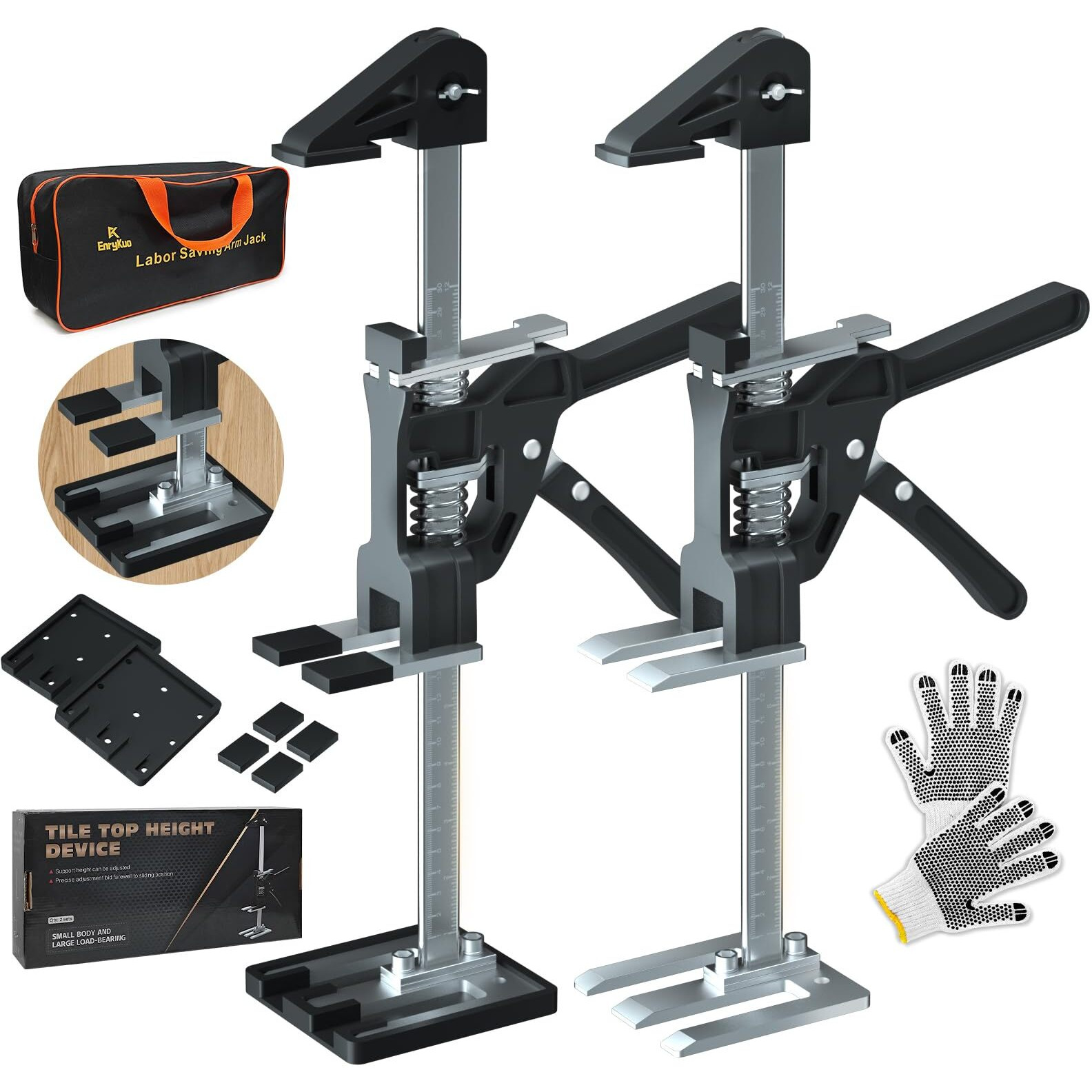 Enrykuo Labor Saving Arm Jack 2 Pack,15.5 Inch Stainless Steel Furniture Lifts With Handbag,Hand Furniture Jack Lift Tool For Installing Cabinets,Flooring&Windows,Load 660Lbs