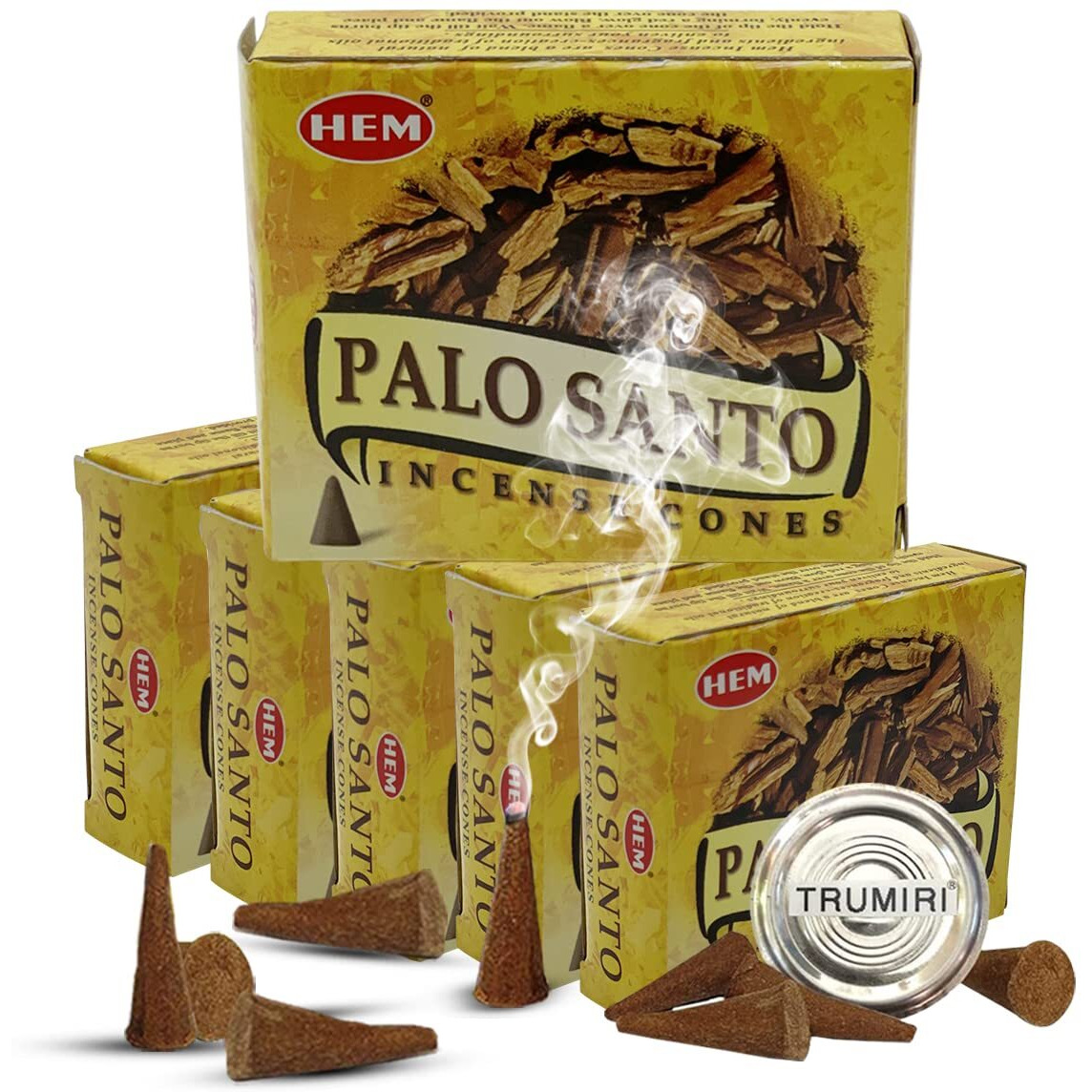 Palo Santo Incense Cones And Burner Holder Bundle From Hem Incense Trumiri For Smudging And Aroma - Pack Of 6 (Approx 60 Cones)