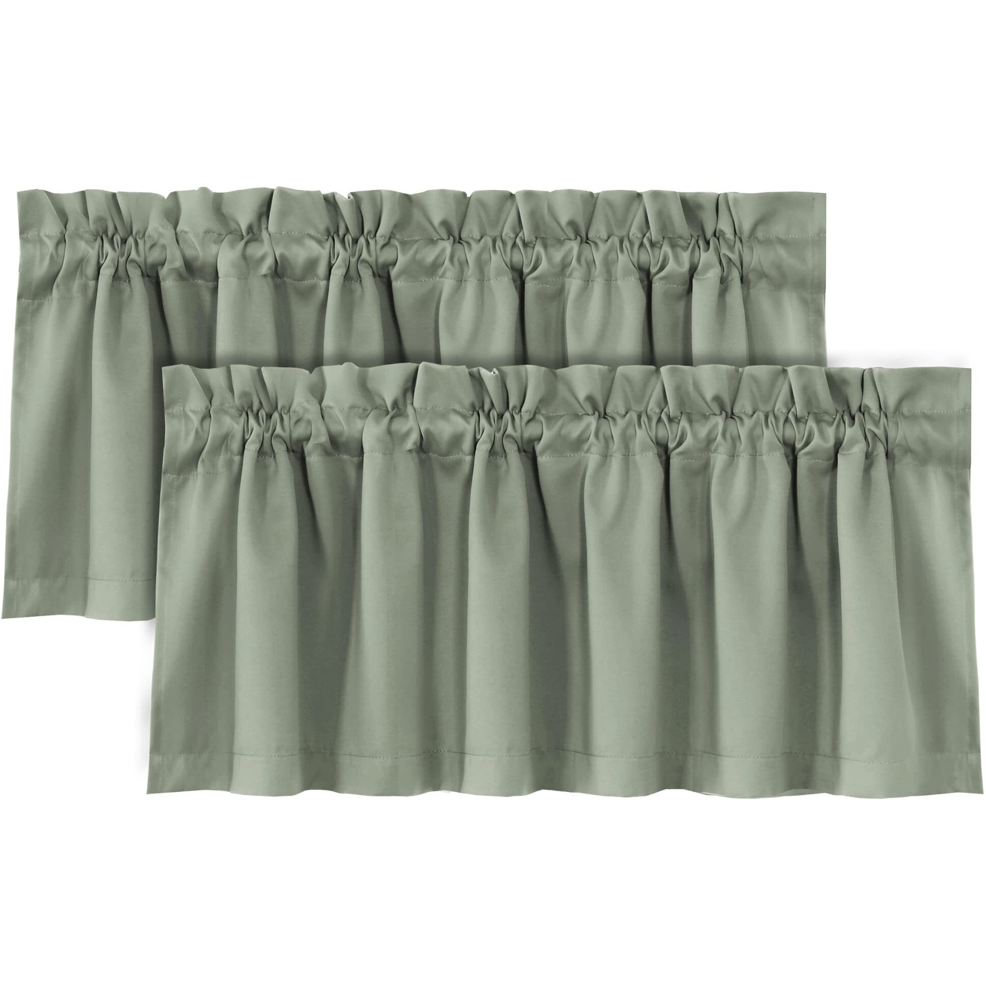 H.Versailtex 100% Blackout Curtain Valances For Kitchen Windows/Bathroom/Living Room/Bedroom Thermal Insulated Rod Pocket Valances For Windows, 2 Pack, 52" X 18", Light Sage