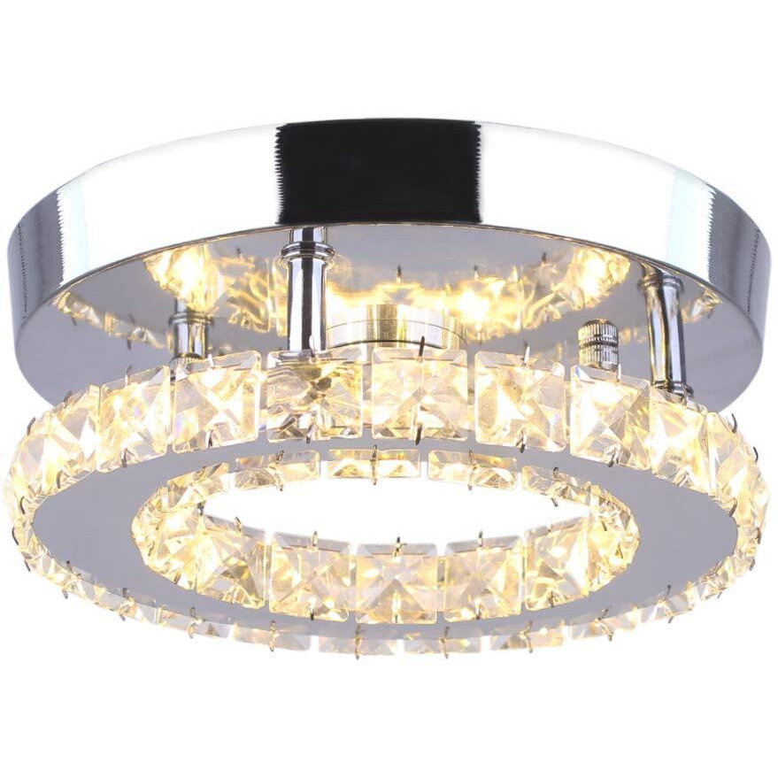 Diisunbihuo Modern Mini Led Chandelier Semi Flush Mount Crystal Lighting Ceiling Crystal Lamp For Bedrooms Dinning Rooms Hallway(Round Warm White)