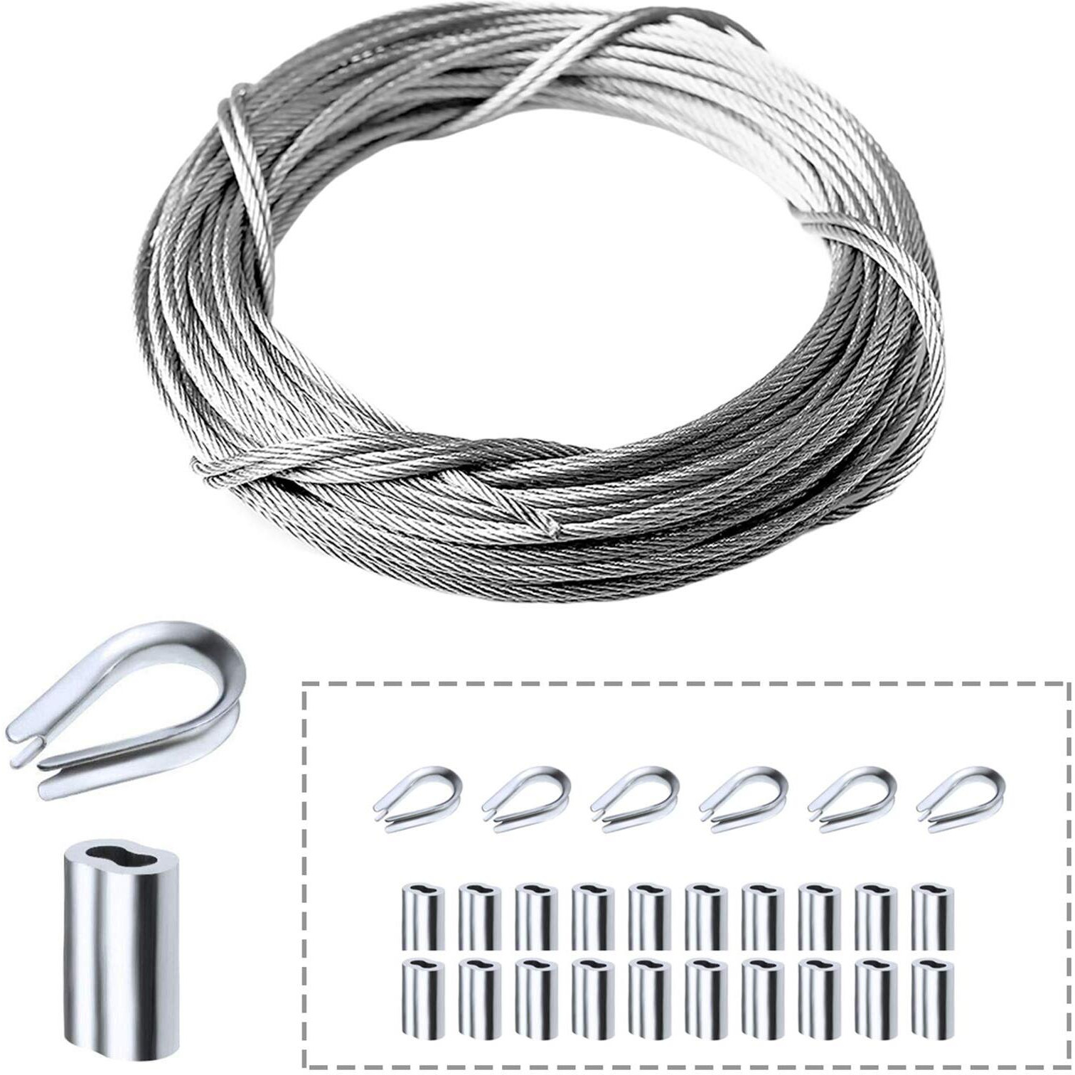 Amadget Stainless Steel Wire Rope, 316 Marine Grade Cable Railing Kit, Aircraft Wire Rope & Picture Hanging Kit For Railing, Decking, Boat Marine Hardware (1/16" X 33 Feet)