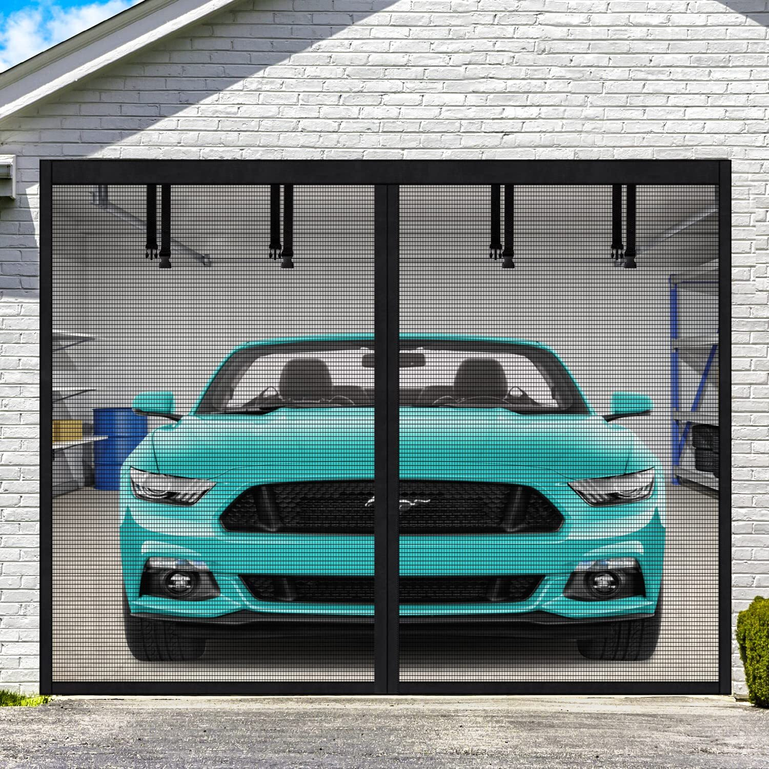 Uup Garage Door Screen 1 Car, Fits 8X7Ft Singles Garage Screen Door Durable Reinforce Fiberglass Door Mesh Screen With Magnetic Closure Heavy Duty Hands Free Garage Door Net