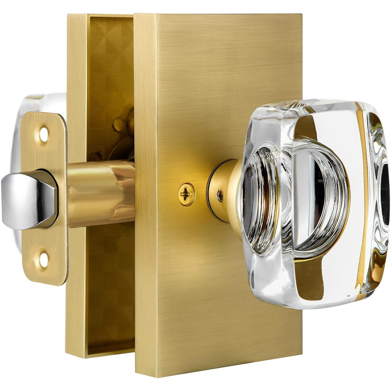 Hiemey Passage Glass Door Knobs Interior, Gold Crystal Door Knobs For Hall, Satin Brass, Bs-018