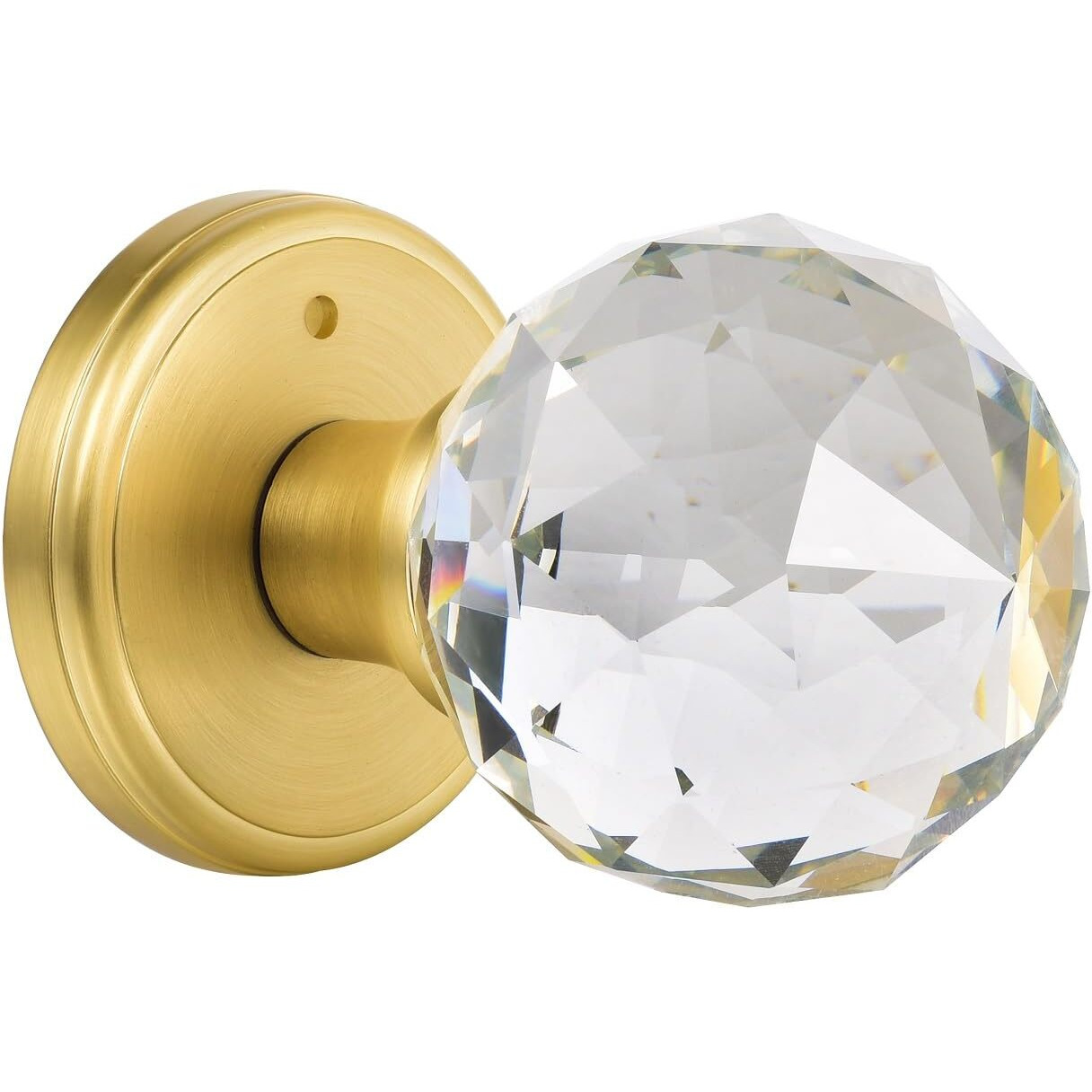 Clctk Crystal Glass Door Knobs Interior With Lock, Privacy Bathroom Bedroom Door Knobs Gold Door Knob, Satin Brass